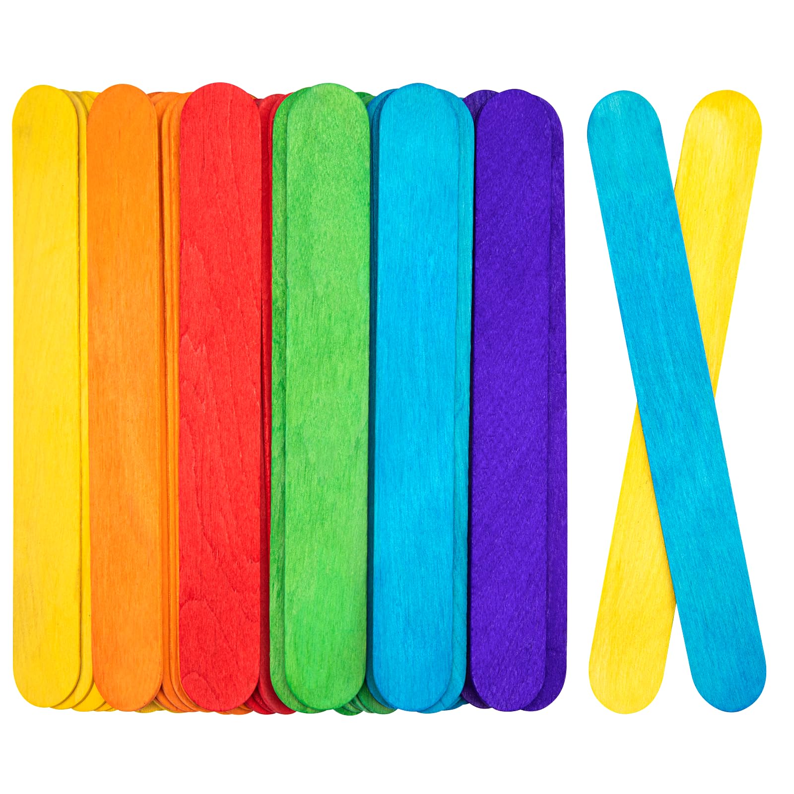 WISYOK 90Pcs 8 Inch Colorful Jumbo Craft Sticks, Large Popsicle Sticks, WaxingSticks, Rainbow Wooden Popsicle Sticks, Paint Stir Sticks Great for DIY Crafts, Plant Labels, and Educational Tools