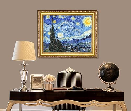 Miniatura 2 de ELITEART -- Noche estrellada por Vincent Van Gogh pintura al óleo de reproducción de arte de pared Giclée impresiones en lienzo con marco de 28 x 35