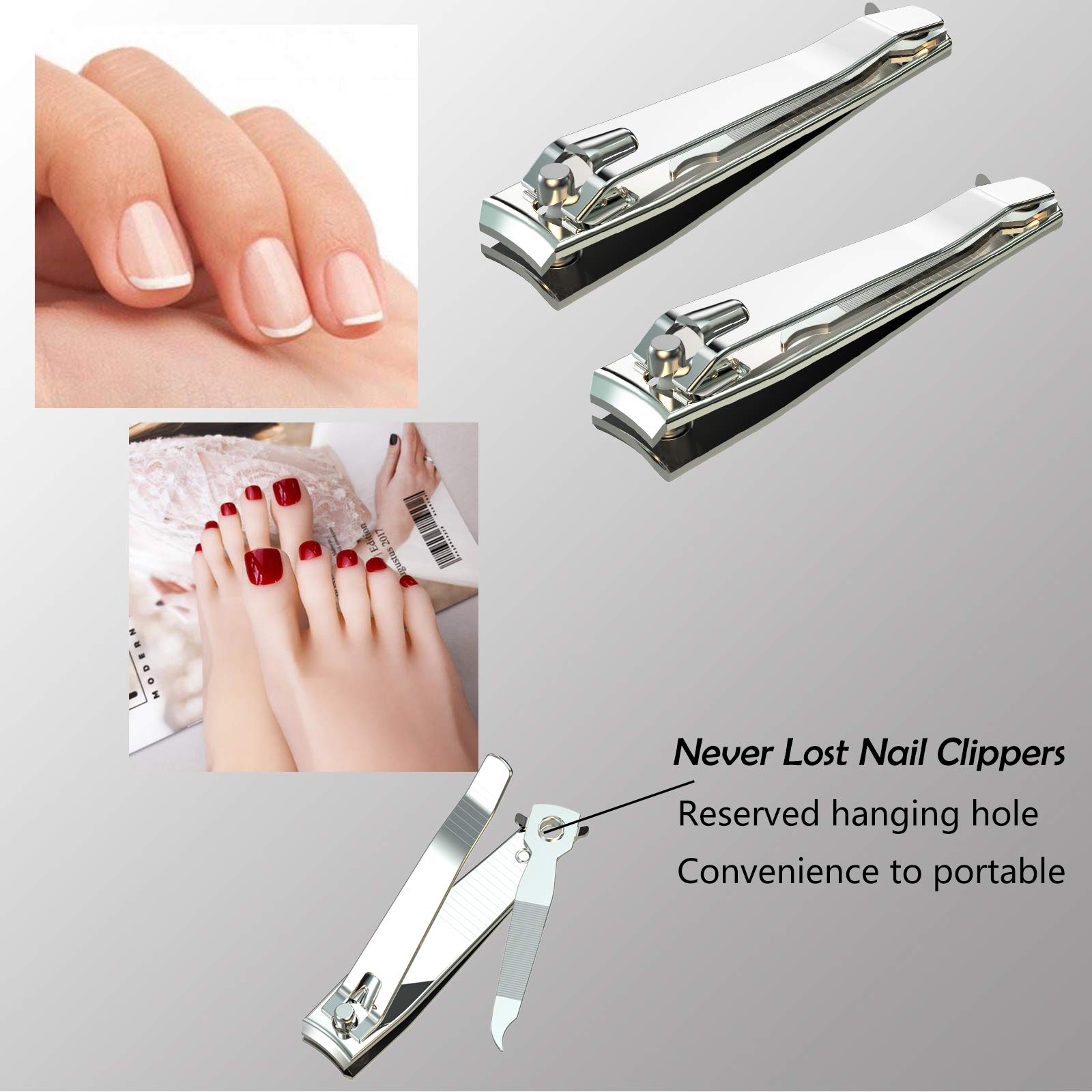 firiKer 2PCS Stainless Steel Nail Clippers,Professional Fingernail