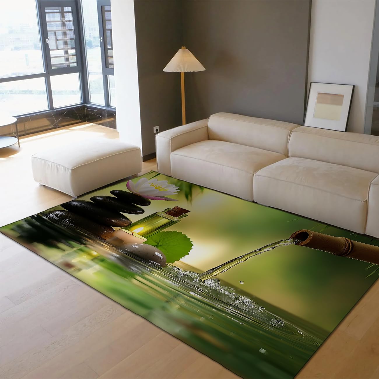 Méditation 180x270cm Tapis Chambre Pierres empilées et imprimé Lotus Moquette à Poil Bas et Confortable Facile à Nettoyer pour Le Salon Spa Studio Yoga décoration du Sol