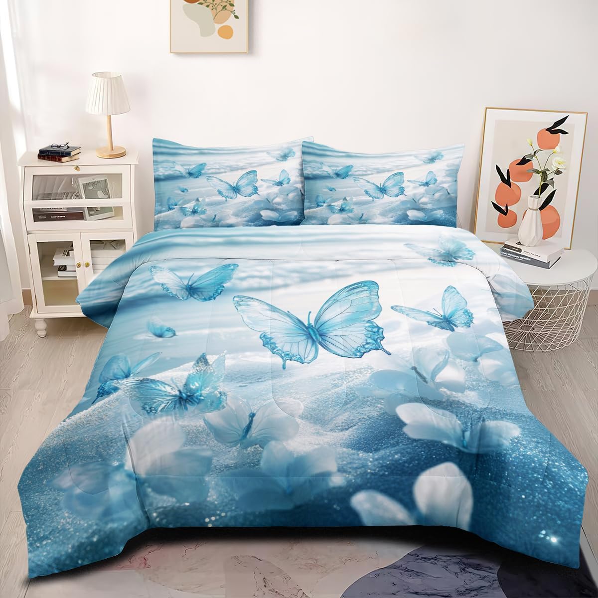 Black Floral Comforter Set King Size Spring Pink Heart Butterfly Comforter Romantic Flower Garden Coquette Soft Breathable Microfiber Cottagecore Bedding Set 3 Pcs for Bedroom Decor