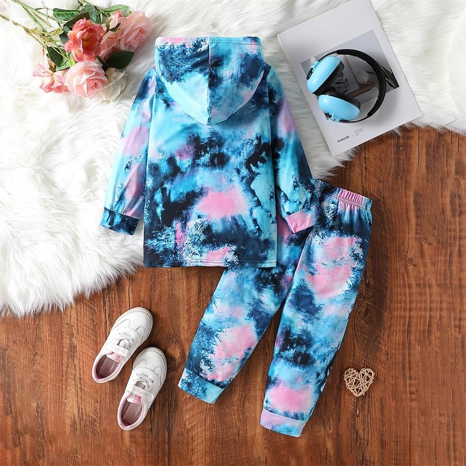 Toddler Baby Girls Clothes Long-sleeve Tie Dye Hoodie Pullover and Sweatpants Heart Print Hooded Outfits Set - Image 7