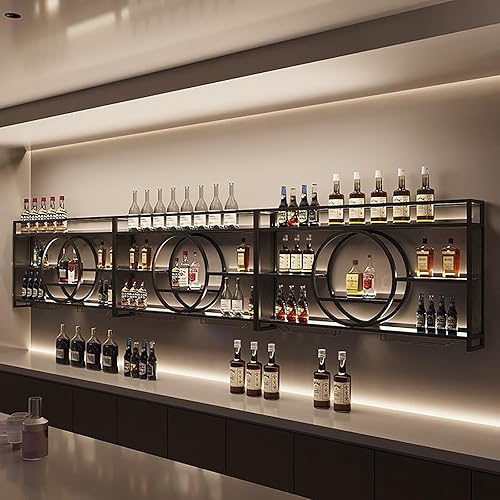Miniatura 10 de Estante para vino montado en la pared, estantes flotantes de unidad de bar, soporte para copas de vino, estante de exhibición de botellas de bar,