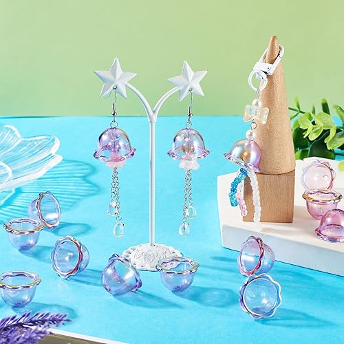 Vista 185 de FASHEWELRY 10 cuentas de cristal hechas a mano, cuentas florales de cristal, cuentas espaciadoras de flores de trompeta transparentes, cuentas