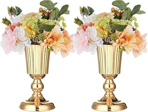 2 piezas de jarrón dorado para centro de mesa, soporte de flores de metal, decoraciones de boda para recepción, jarrón de trompeta de 10.7 pulgadas
