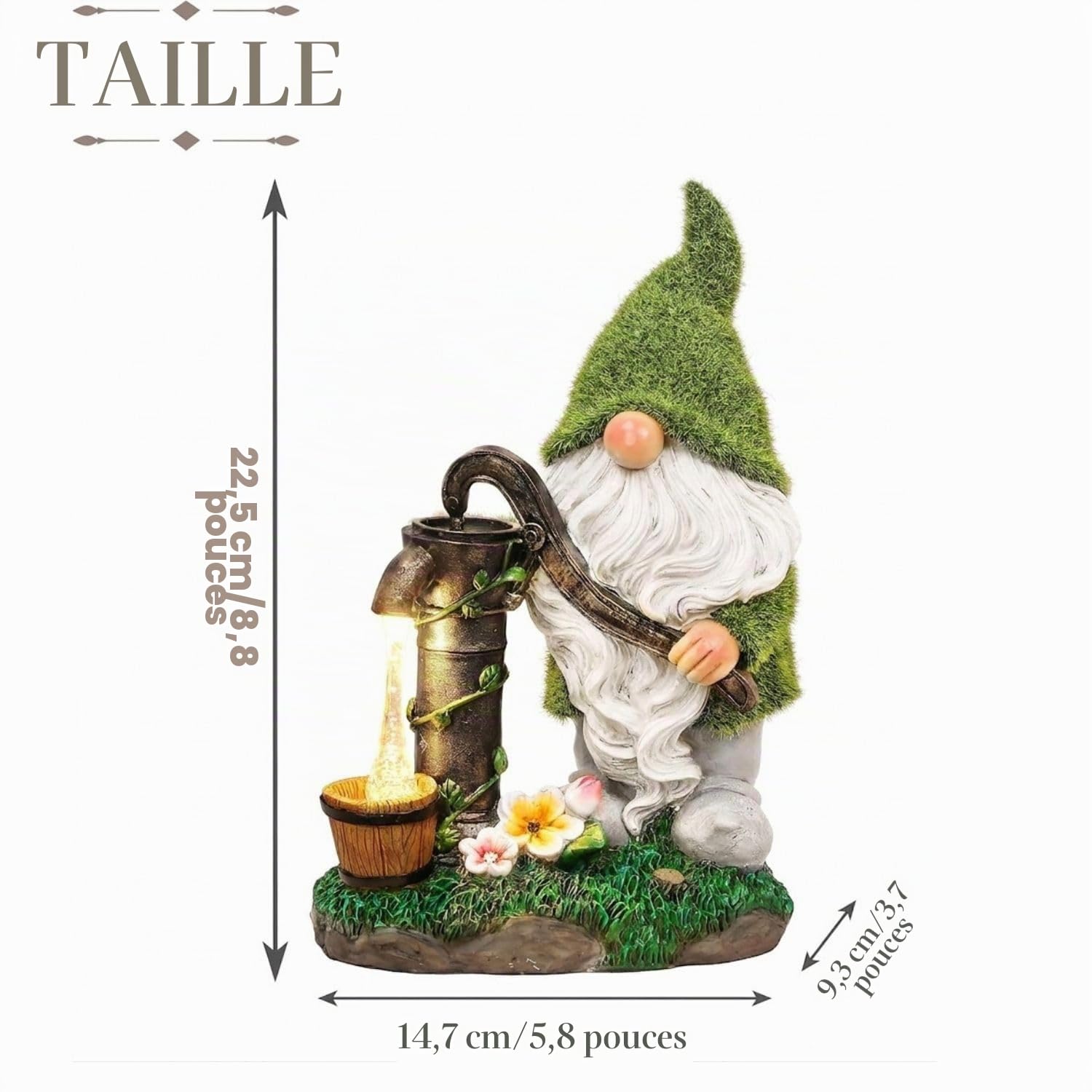 TERESA'S COLLECTIONS Décorations de Jardin Extérieur, Adorables Lutins Verts Pompant l'Eau avec Lumières Solaires, Gnomes en Résine Imperméables, Décorations de Jardin, Cadeaux, Intérieur Extérieur