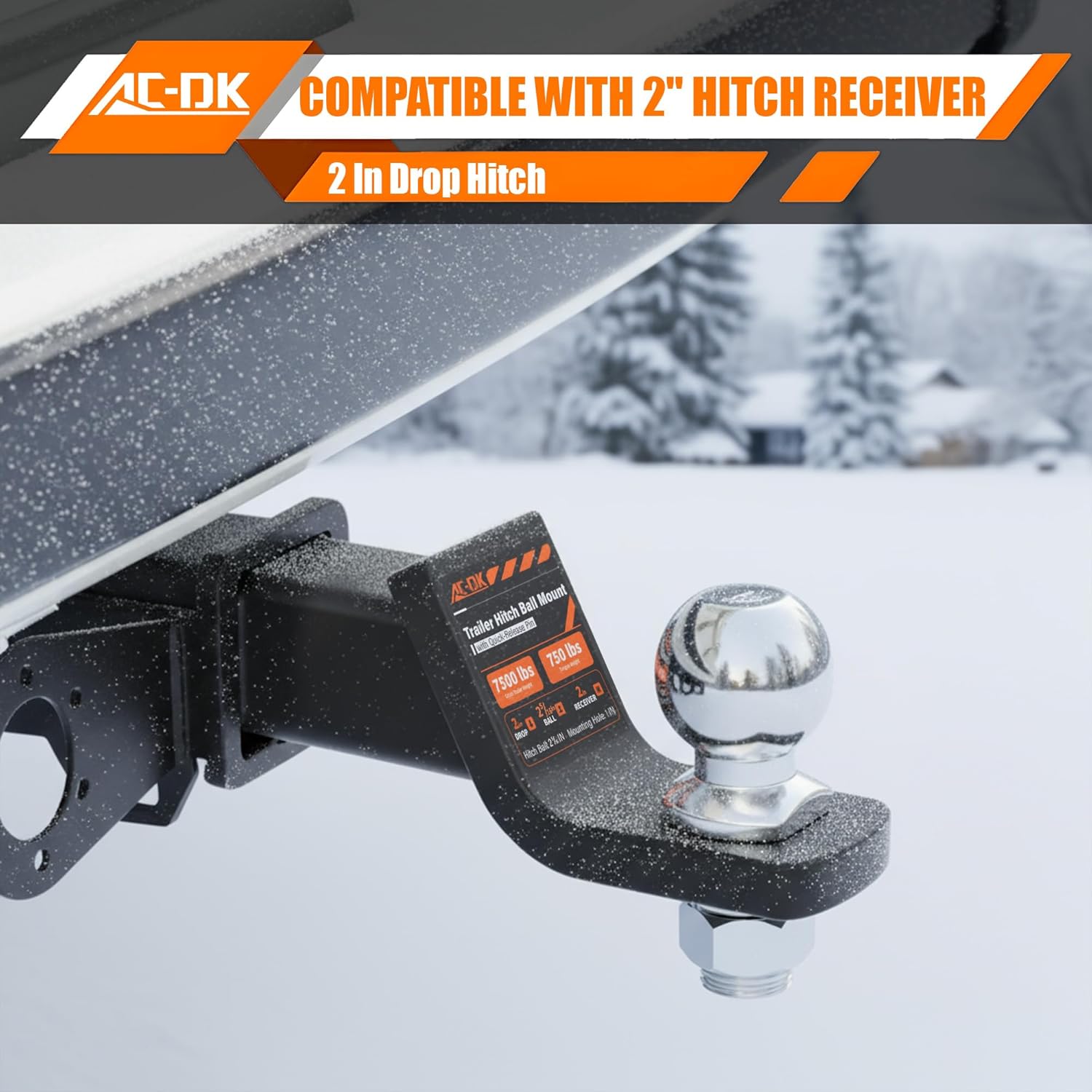 ac-dk trailer hitch mount with 2-5/16-inch ball & pin, fits 2-inch receiver,2 inch drop hitch,7,500 lbs capacity ball hitch, 750lbs tw 2-5/16''ball hitch