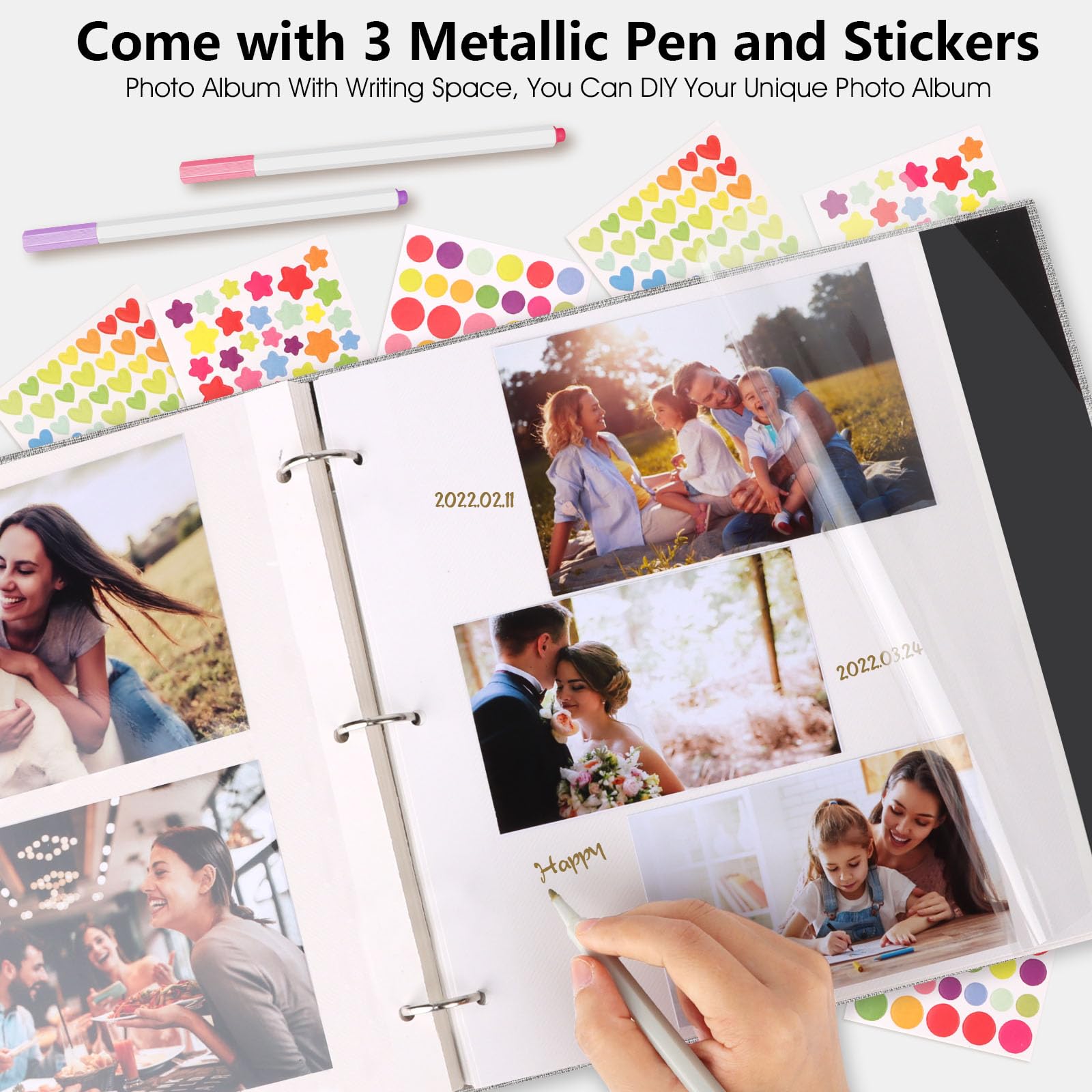 Zesthouse Álbum de fotos autoadhesivo con ventana de visualización de imágenes, álbumes de recortes de 3 anillos, 60 páginas con capacidad para fotos de 8 x 10, 5 x 7, 4 x 6, libro magnético con