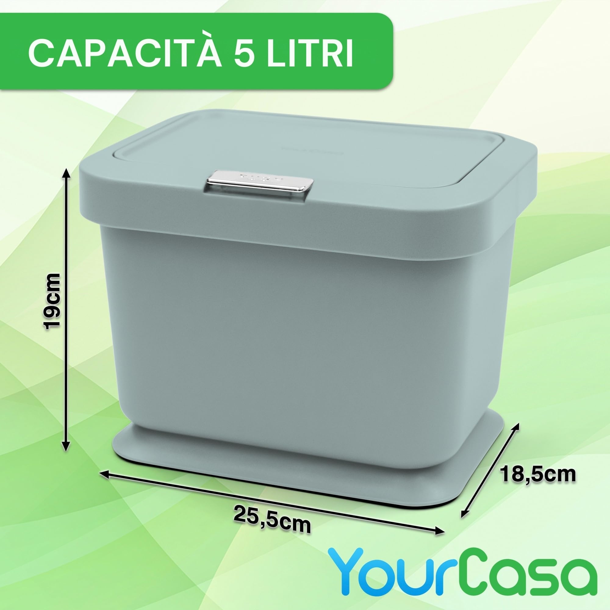 YourCasa - Pattumiera biometrica da cucina, 5 l, coperchio con meccanismo a pressione pulsante, secchio per compost per tutti i giorni, contenitore per rifiuti biologici, inodore, per piccoli