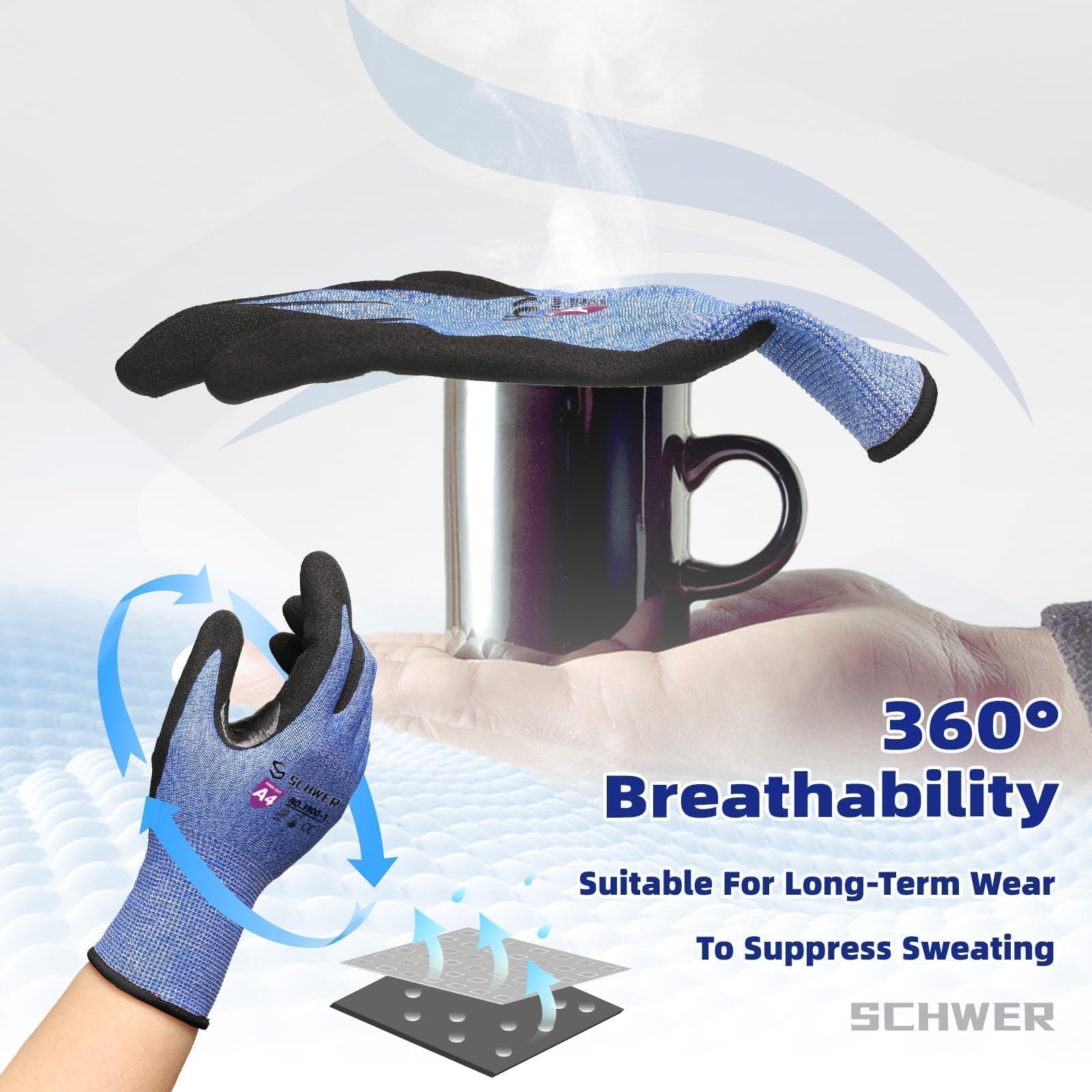 Schwer A4 AIR-SKIN Cut Resistant Work Gloves AR3900 with Extreme Lightweight & Thin, Grip Gloves for Fishing, Refined Work, Mechanic, Gardening, Touch-Screen, Non-PFAS, 3D-Comfort Fit, 1 Pair, L