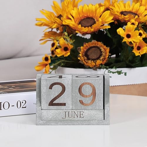 Miniatura 4 de Calendario de escritorio de madera, bloques de calendario de escritorio para profesores, bloque de fecha perpetuo de oficina, decoración de