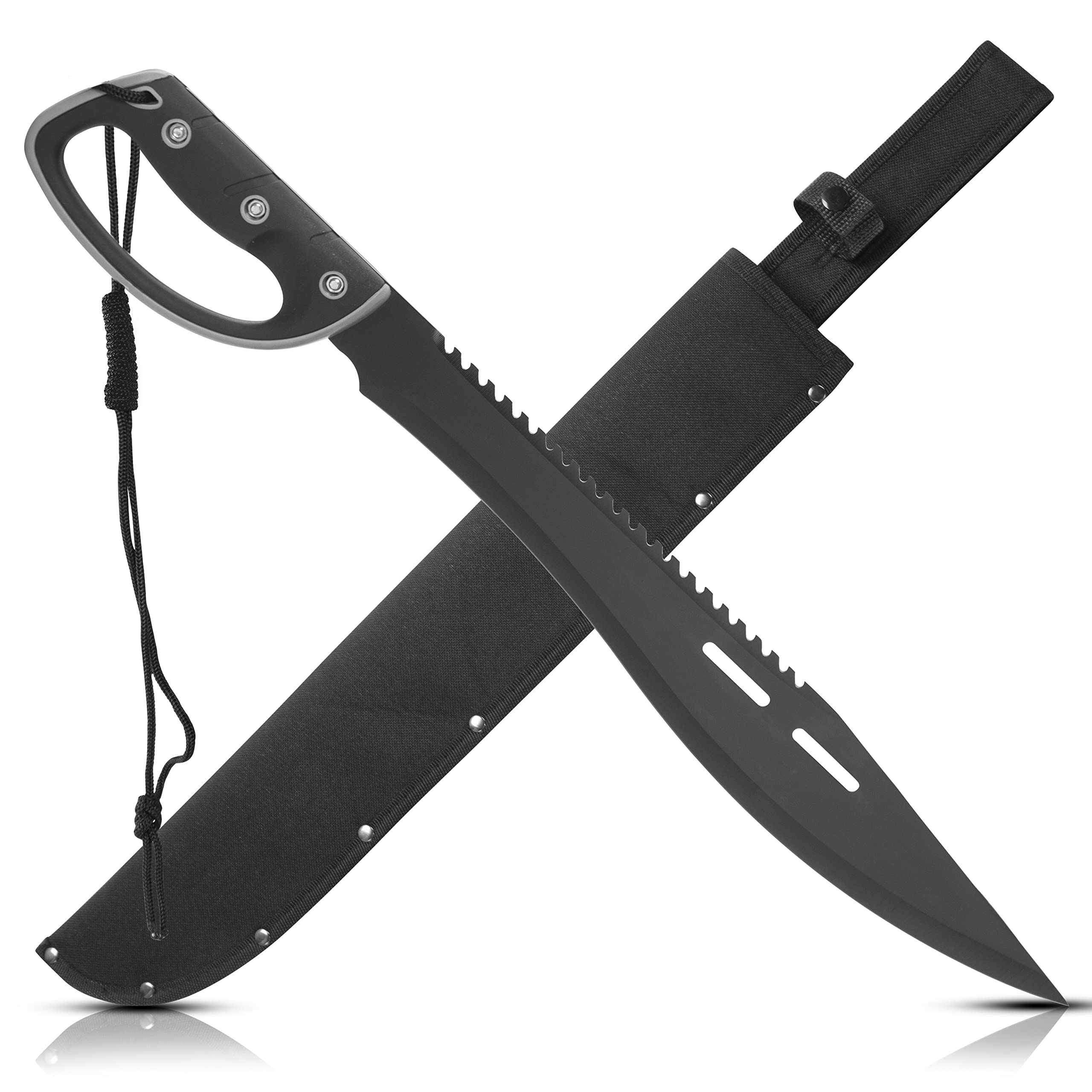 KS-11 Machete mit Säge in Schwarz mit Stabilen Griff und Handschutz Gesamtlänge ca. 61 cm, 420er Edelstahlklinge 420 Rostfrei Machete Survival