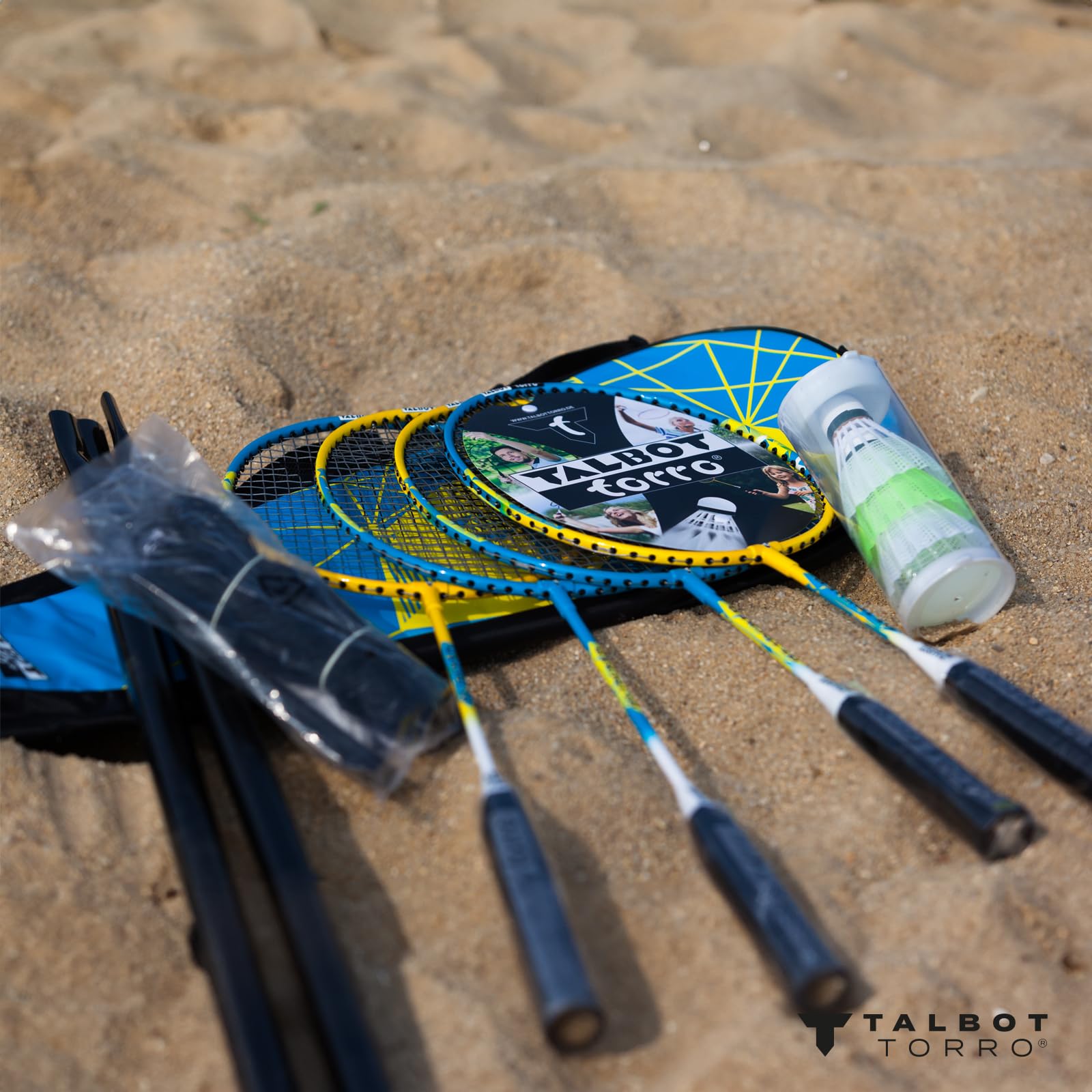 Set Badminton Talbot-Torro - 4 Racchette, Rete Regolabile, 3 Volani, Borsa Per Famiglia E Bambini - Foto 10