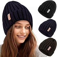 Vista 1 de SENPUKI Gorros de punto de invierno para mujer, gorro grueso para la nieve