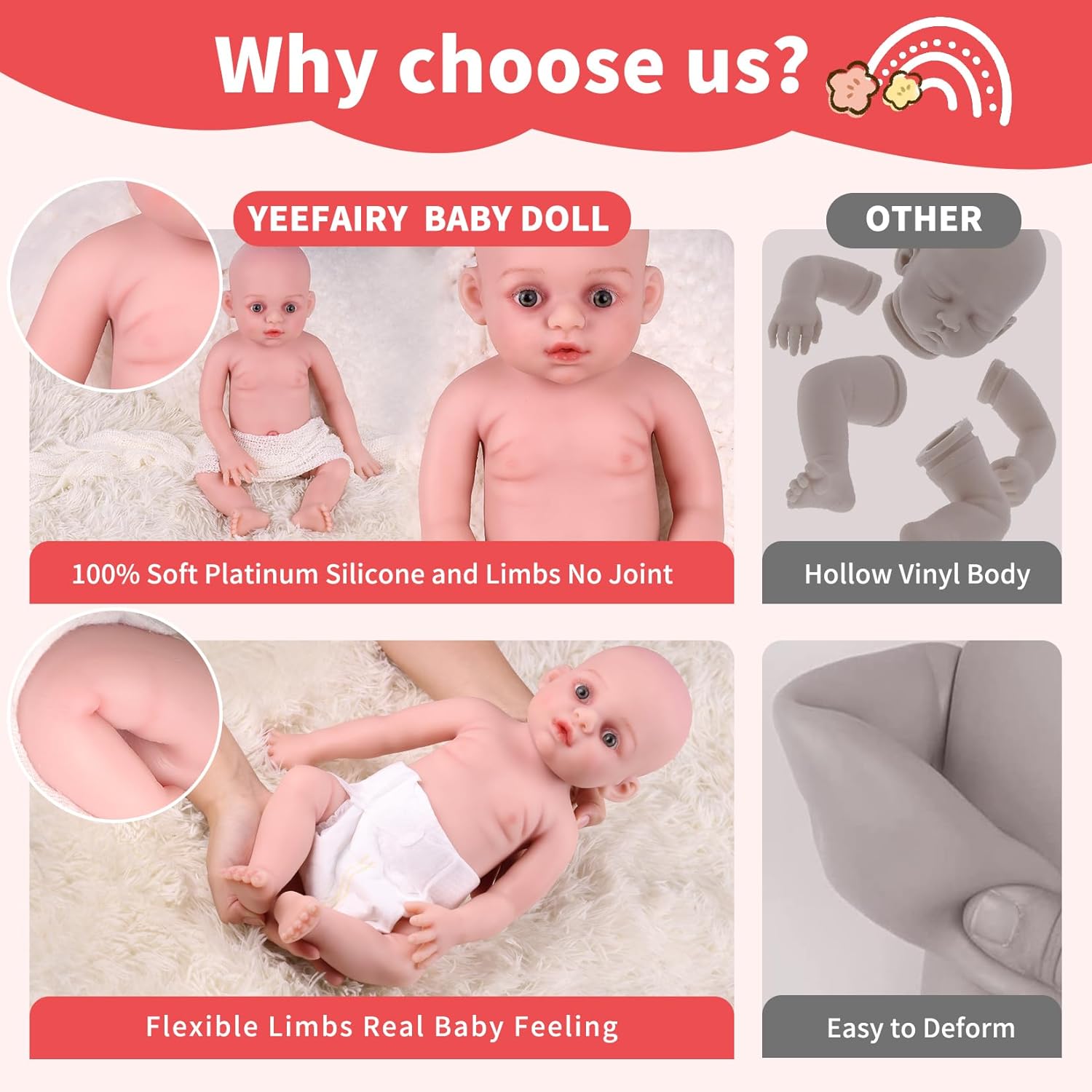 Realistic Reborn Silicone Doll Baby Full Body 17.3 Inch Lifelike Newborn Baby Girl Doll Eyes Open 6.4 Lb not Vinyl for Education Companionship (Fair Skin)