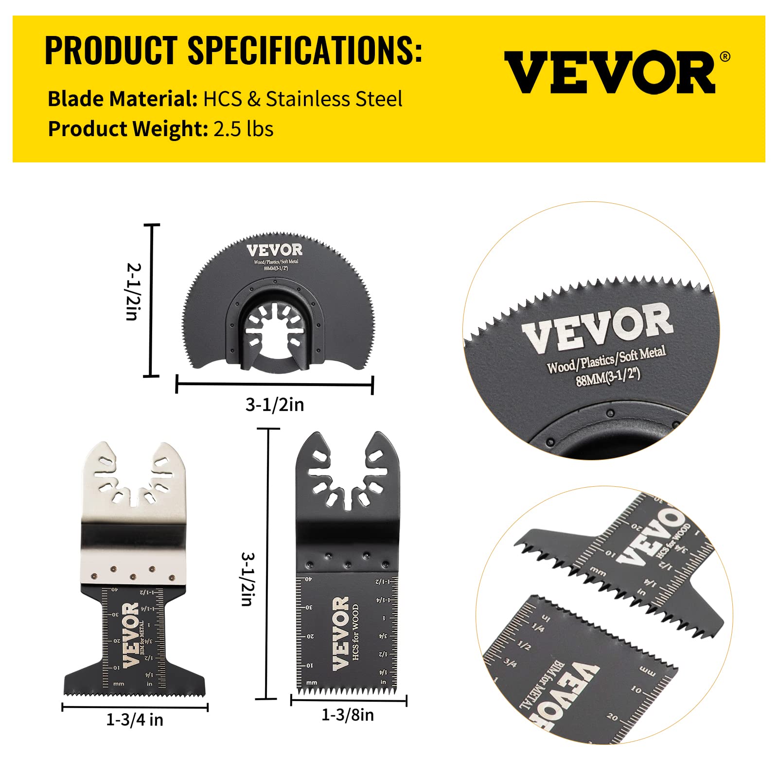 VEVOR Kit Scie à Outil Oscillant 7 Types de Lames Lame Outil Multifonction Oscillante Acier Inoxydable Lames de Scie Multi-outils Universelles Oscillantes 45-47HRC pour Faciliter le Processus de Coupe