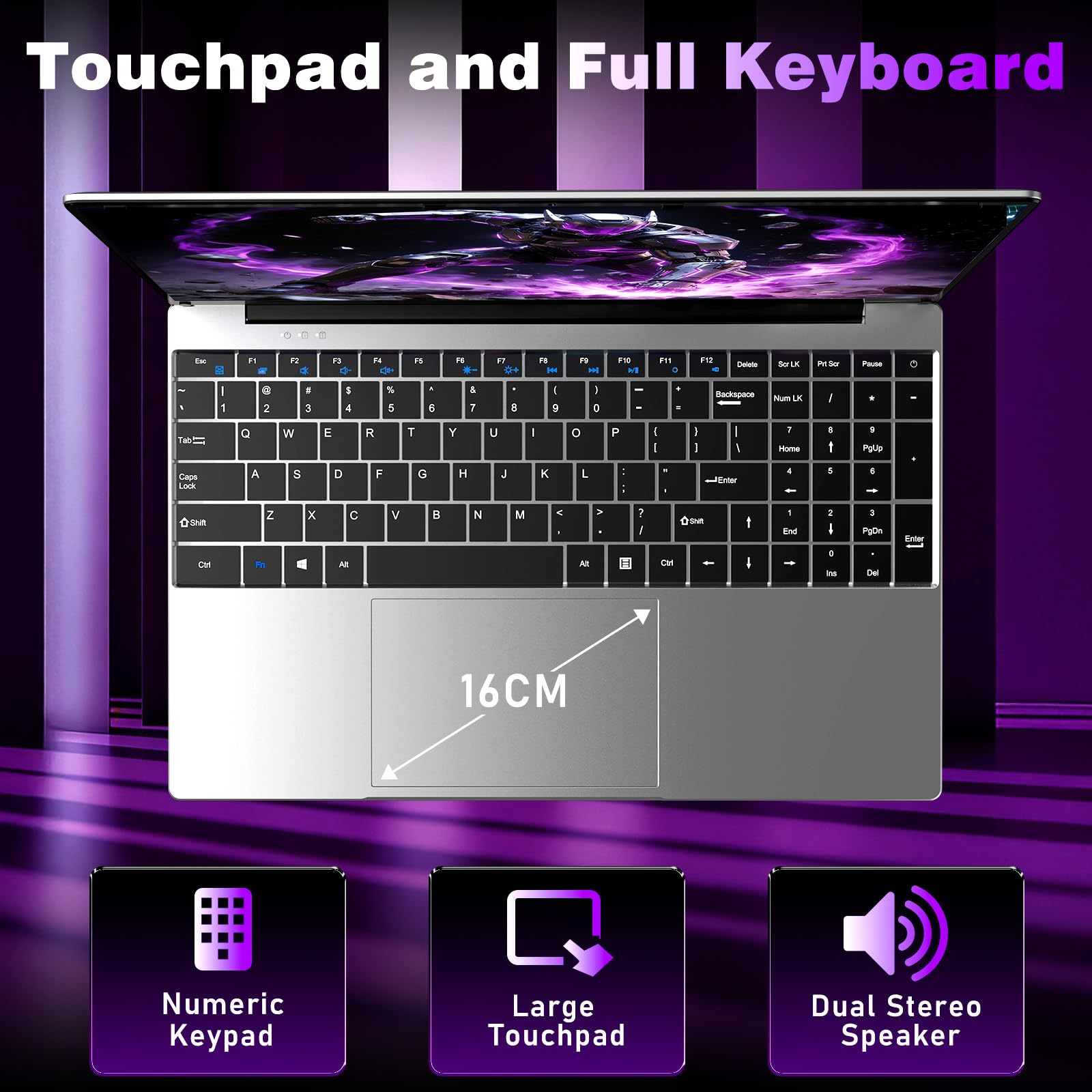 15.6 Inch Laptop with 4425Y Processor, 16GB RAM 512GB SSD Laptop 2026 Computer Pc, FHD 1920 x 1080P, 5000 MAh/38.5Wh, TF Card, Webcam, Touchpad, Student/Home/Business — view 4