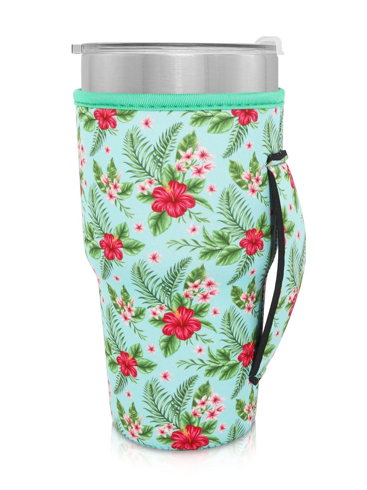 AJLTPA Cup Holder with Handle, 30oz - 32oz Tumbler Cups, Tropical Floral | Neoprene Insulated, For Protein Shake Bottles, Reusable Iced Coffee Cup Sleeve For XLarge 38-42oz Coffee cup, Sleeves Only