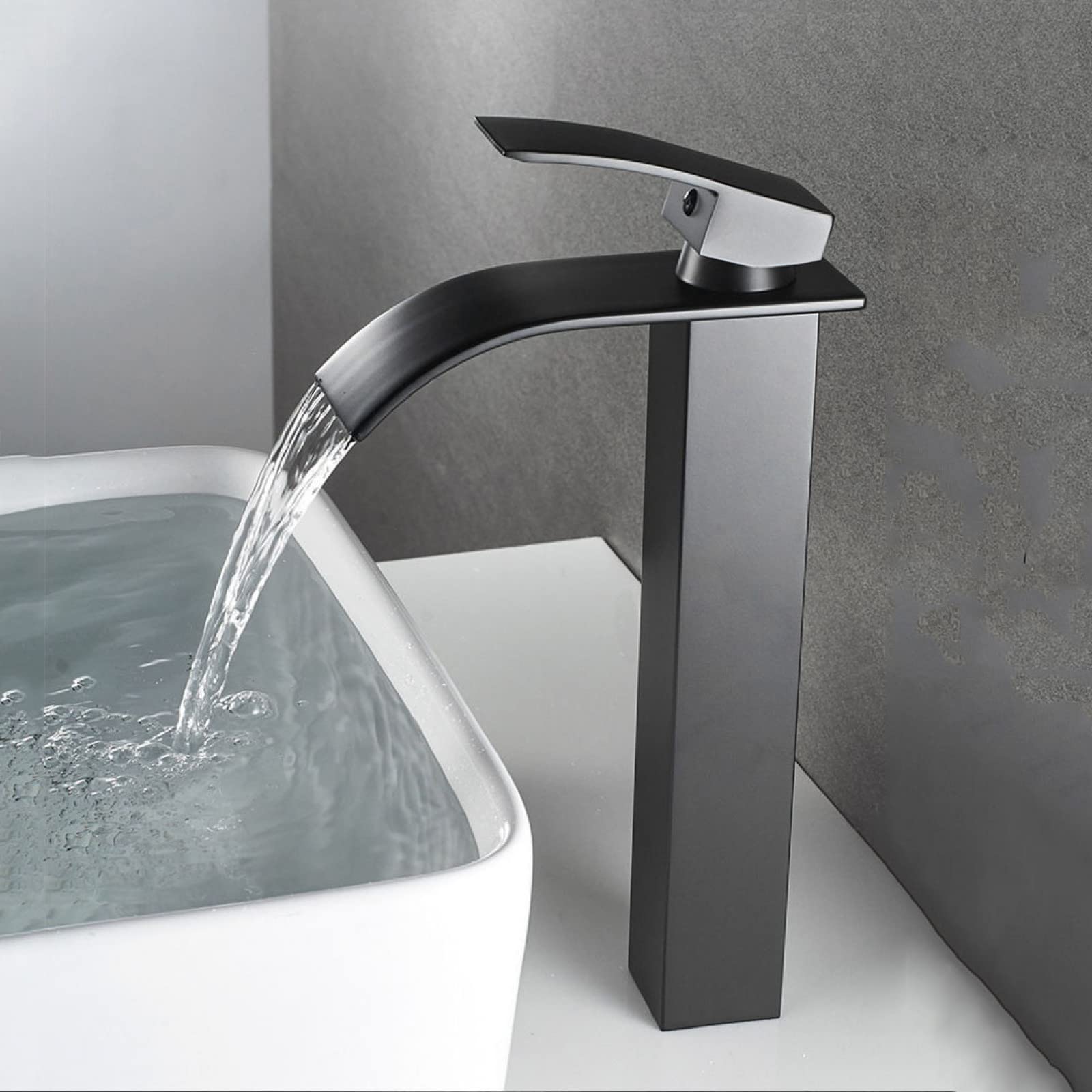 Rubinetto A Cascata Con LED Indicatore Temperatura – Per Bagno O Cucina, Colore Nero, Ingresso Acqua Dal Basso – Funzionamento Idroelettrico, Pressione Minima Richiesta
