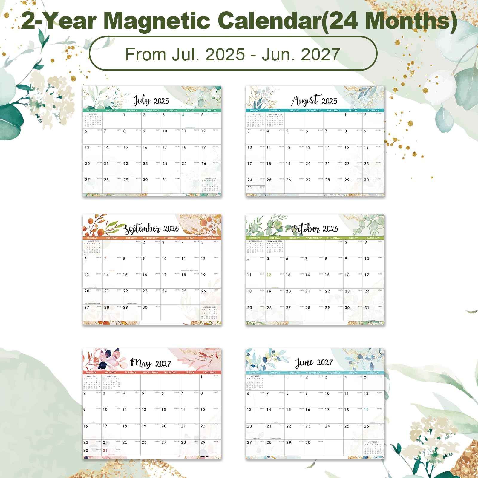 2026-2027 Magnetic Refrigerator Calendar - 2 Year Monthly Planner 7.25x10 Inches