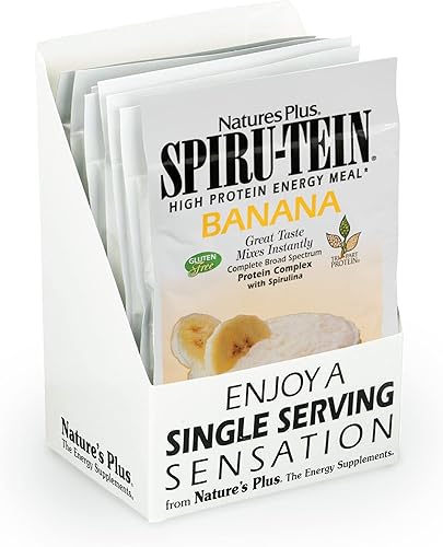 NaturesPlus SPIRU-TEIN Batido  Sabor de plátano  8 paquetes, proteína espirulina en polvo  reemplazo de comidas a base de plantas, vitaminas y