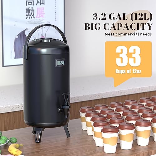 Miniatura 3 de Dispensador de bebidas aislado de 12L3.2 galones, dispensador térmico de bebidas frías y calientes para té caliente, café, leche fría, agua, jugo,
