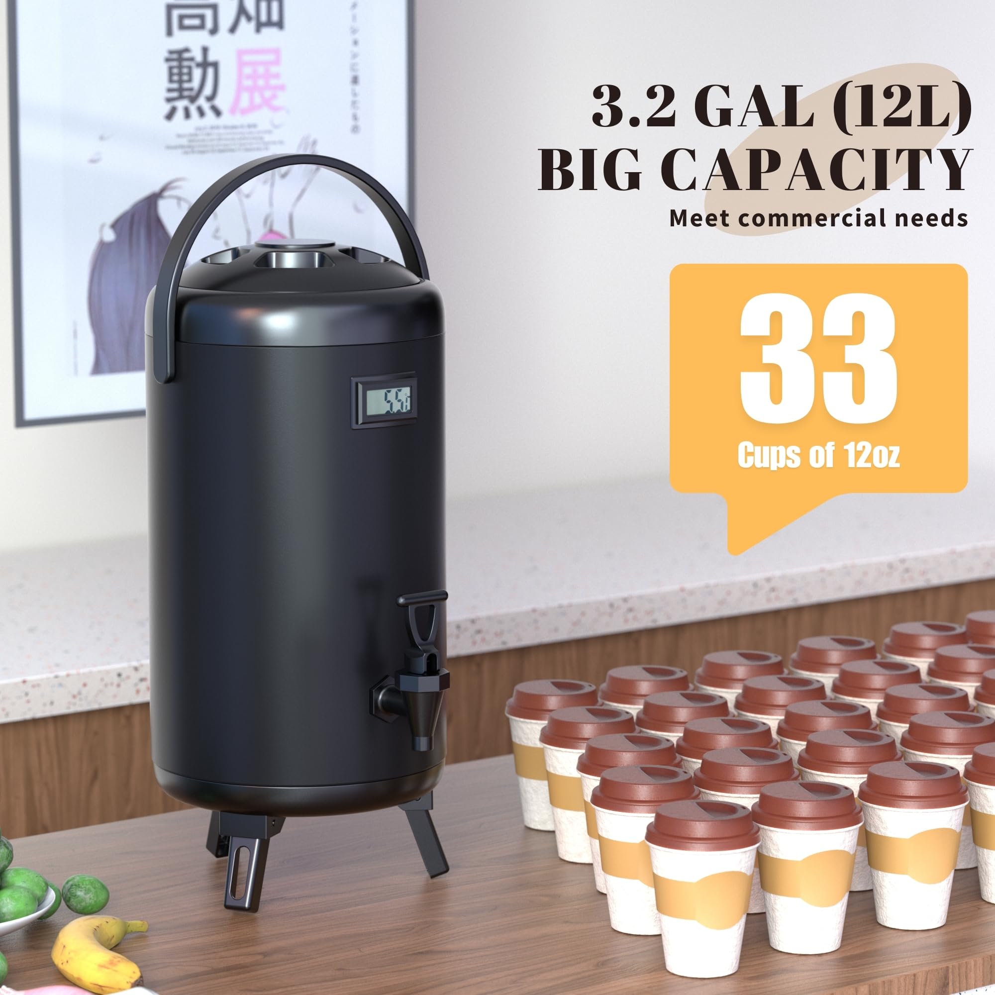 Dispensador térmico de bebidas frías y calientes para té caliente, café, leche fría, agua, jugo, acero inoxidable