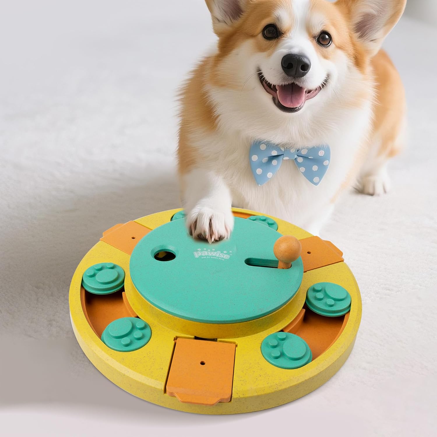 PAWISE Canine Puzzle Feeder Toy,Enjoyable Sluggish Feeder 3 Ranges, Pup Meals Deal with Dispenser for IQ Coaching & Psychological Enrichment, Interactive Reward for Sensible Canine,Superb for Small Canine (Yellow & Inexperienced, Spherical)