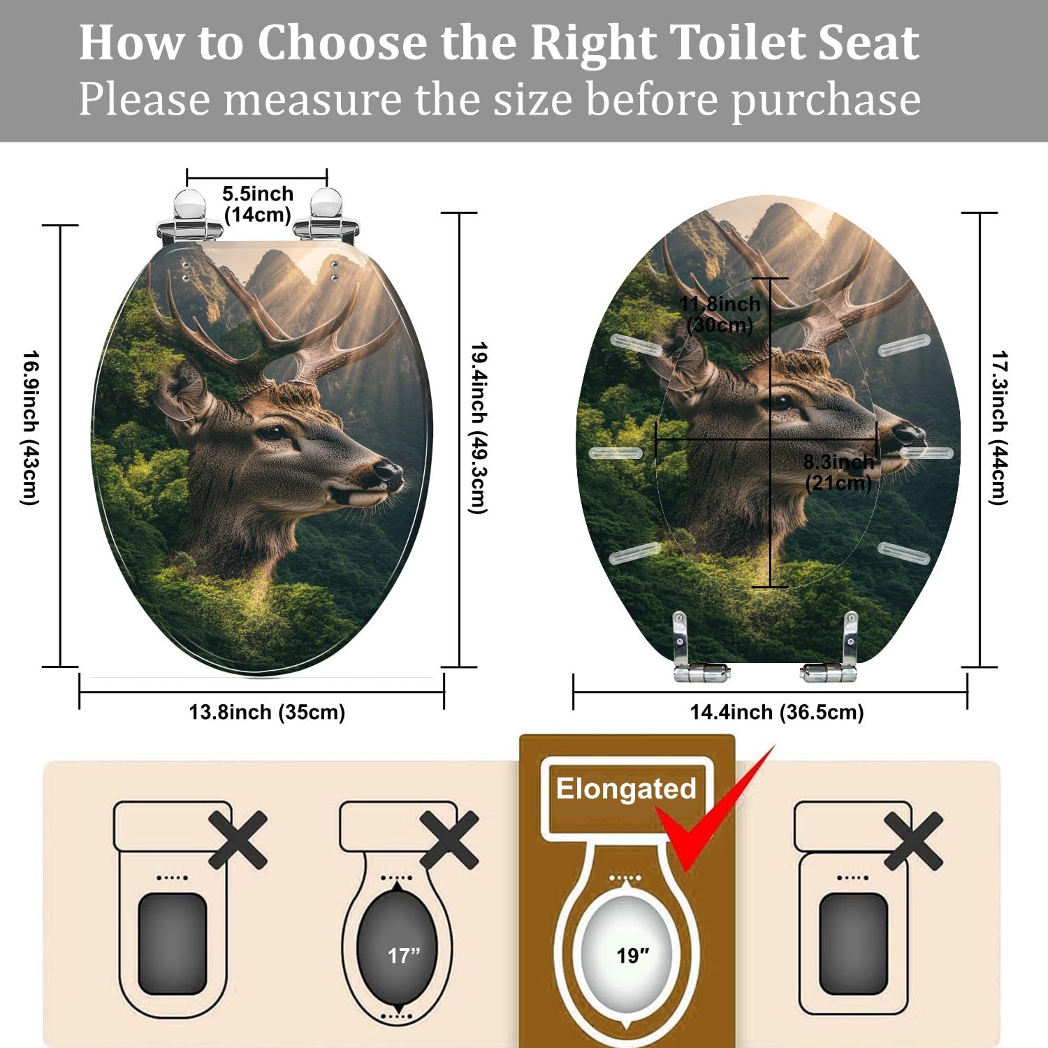 Asiento de inodoro alargado Natural Harmony para baño