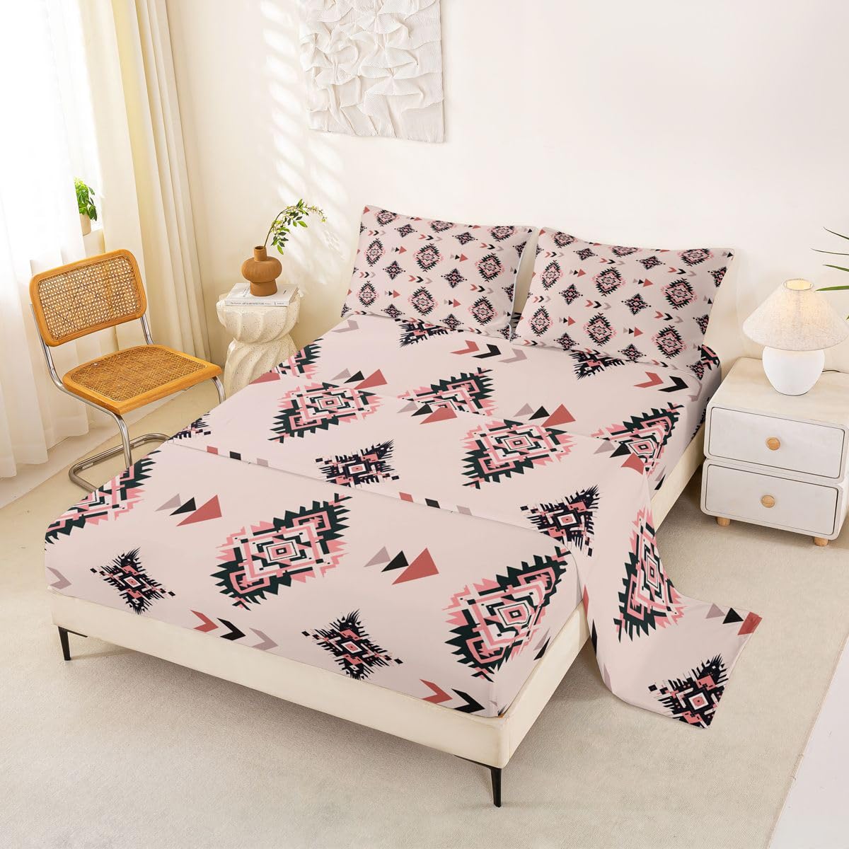 Homewish Boho Western zestaw pościeli podwójne południowo-zachodnie rdzenne azteckie prześcieradła egzotyczne indiańskie plemienne vintage pościel - etniczne plemię strzała aztecki zestaw pościeli 4