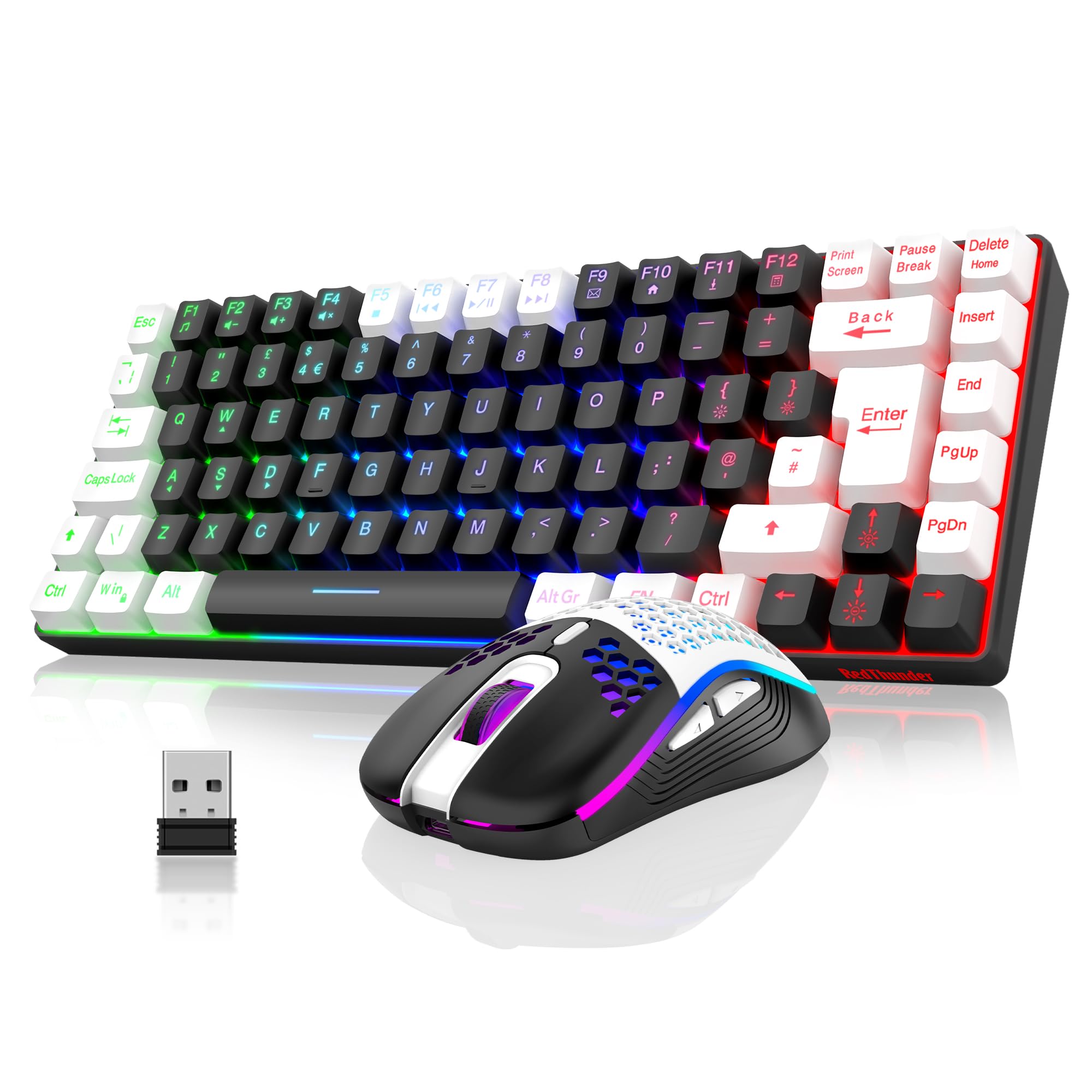 RedThunder K84 75% Wireless Gaming Keyboard and Mouse Rainbow Backlight UK Layout 85 Keys TKL Ultra Compact Mini Design Lightweight Honeycomb Gaming Mouse for PC Mac PS5 Xbox Office Gamers (White) — view 9