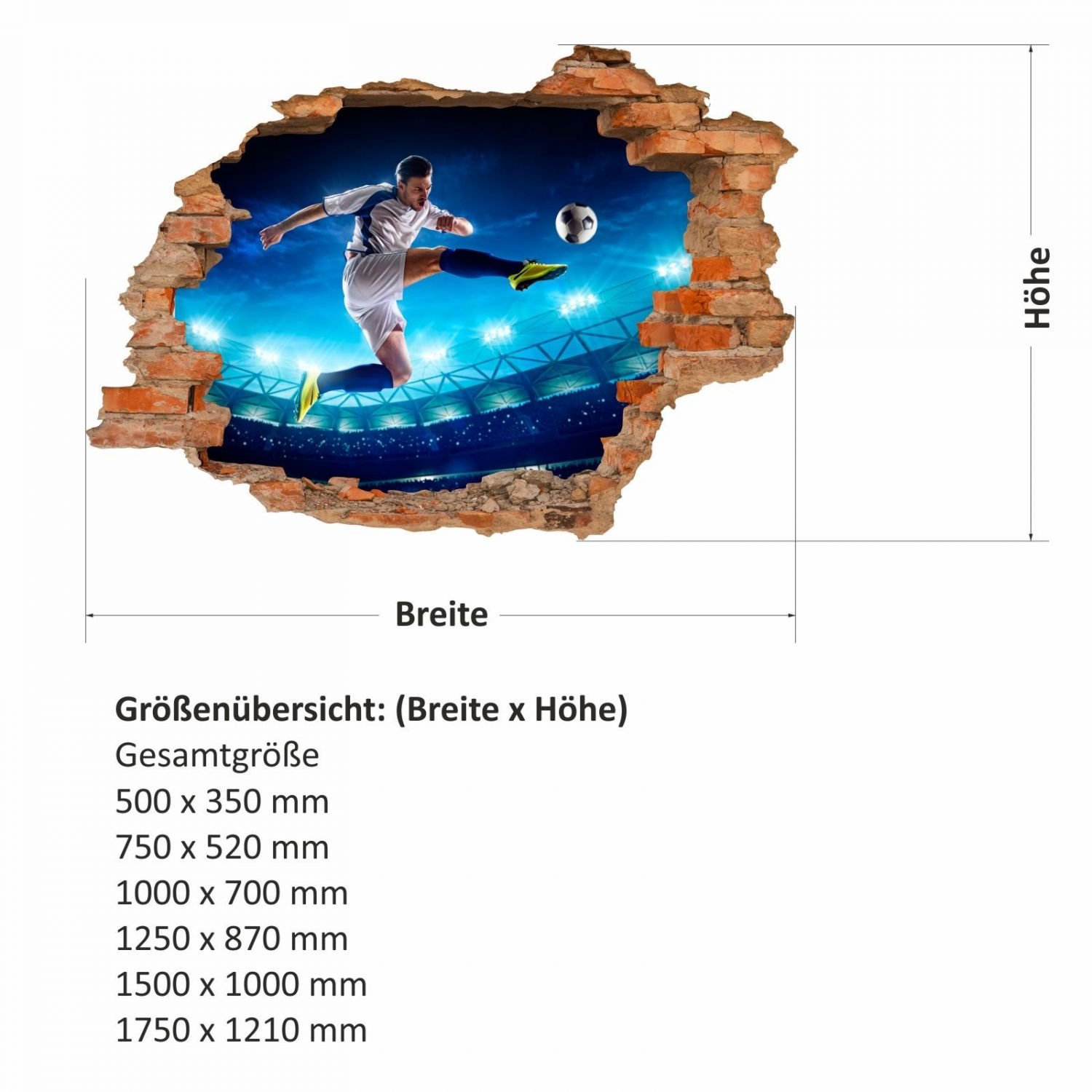 nikima 032 - Adesivo da parete, motivo calciatore, per cameretta dei bambini, dimensioni 1500 x 1000 mm