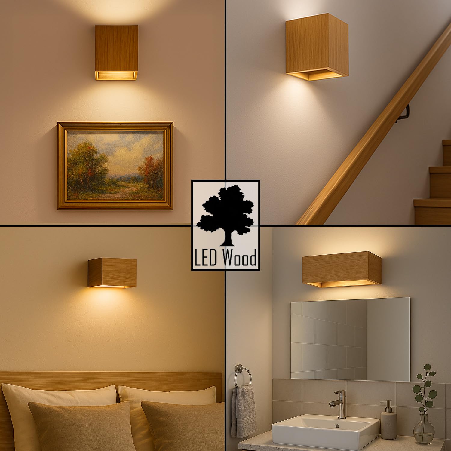 LED Wood Wandleuchte Innen Holz - Handgefertigte Wandlampe aus Eichenholz - Wandbeleuchtung G9 max. 12 W - Wandstrahler für Wohnzimmer, Badezimmer, Schlafzimmer und Treppenhaus, Glühbirne nicht inkl.