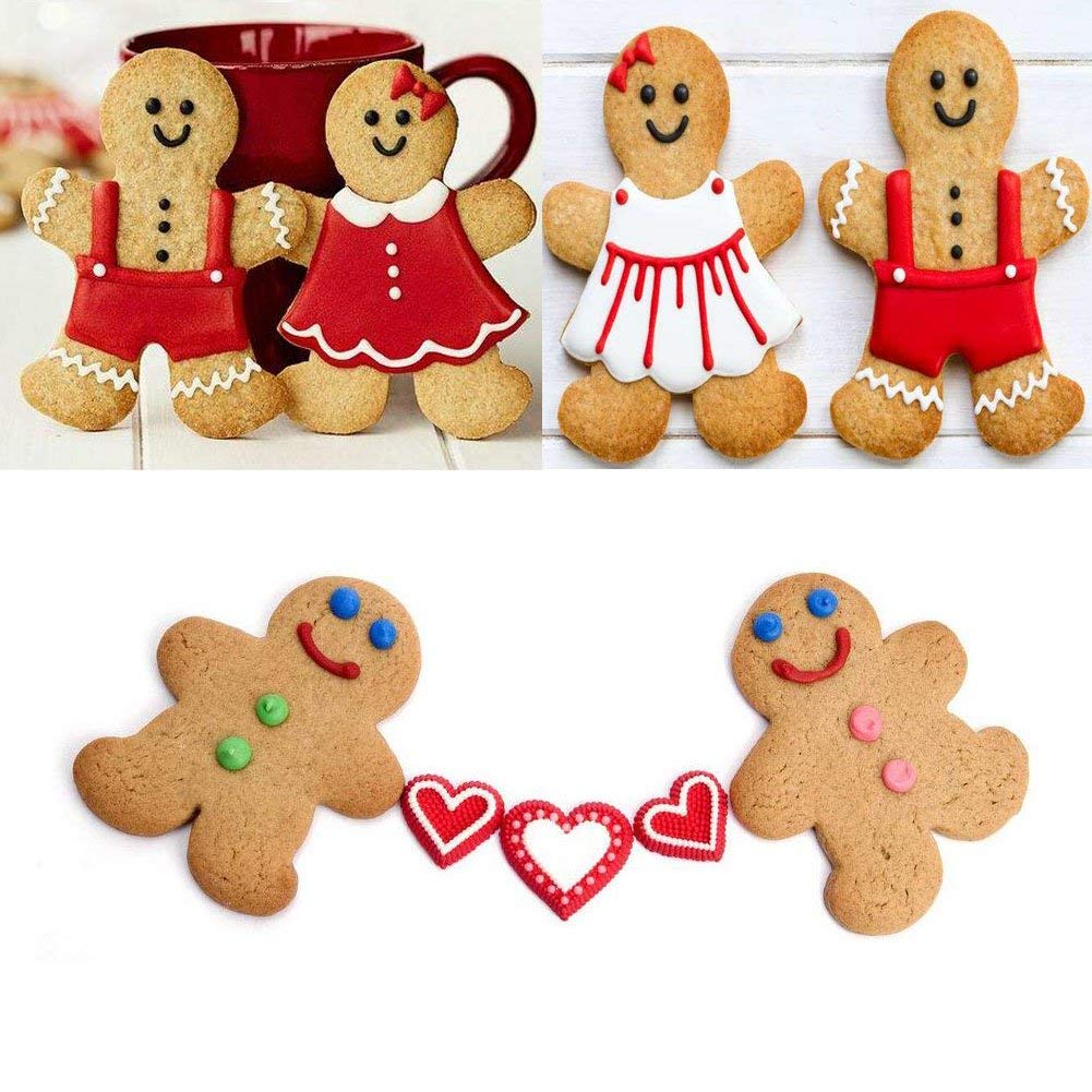 Juego de 6 cortadores de galletas con forma de hombre de jengibre y mujer de jengibre, de acero inoxidable, para niños y niñas, moldes para hornear
