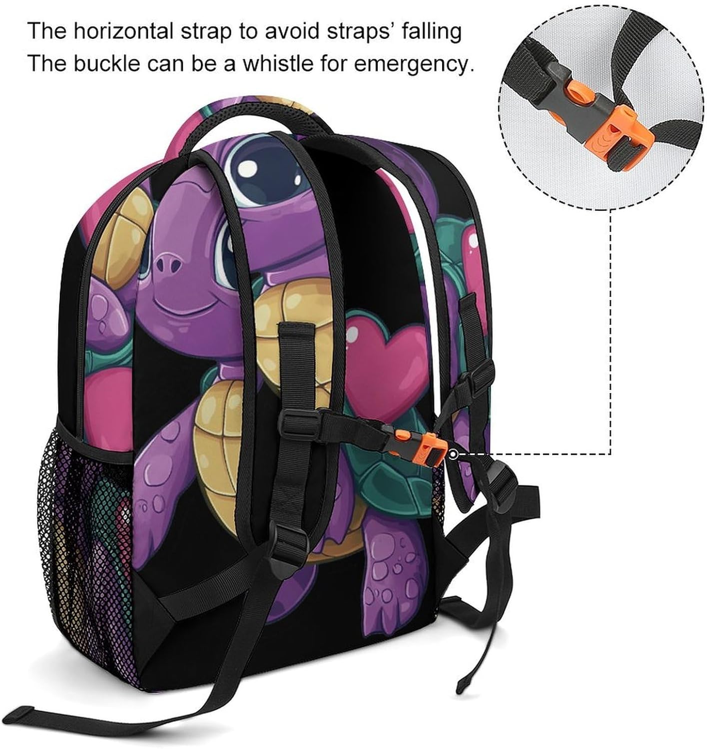 Purple Turtle with Heart Unisex Backpack Casual Daypacks Lightweight Shoulders Bag for Camping Hiking Travel