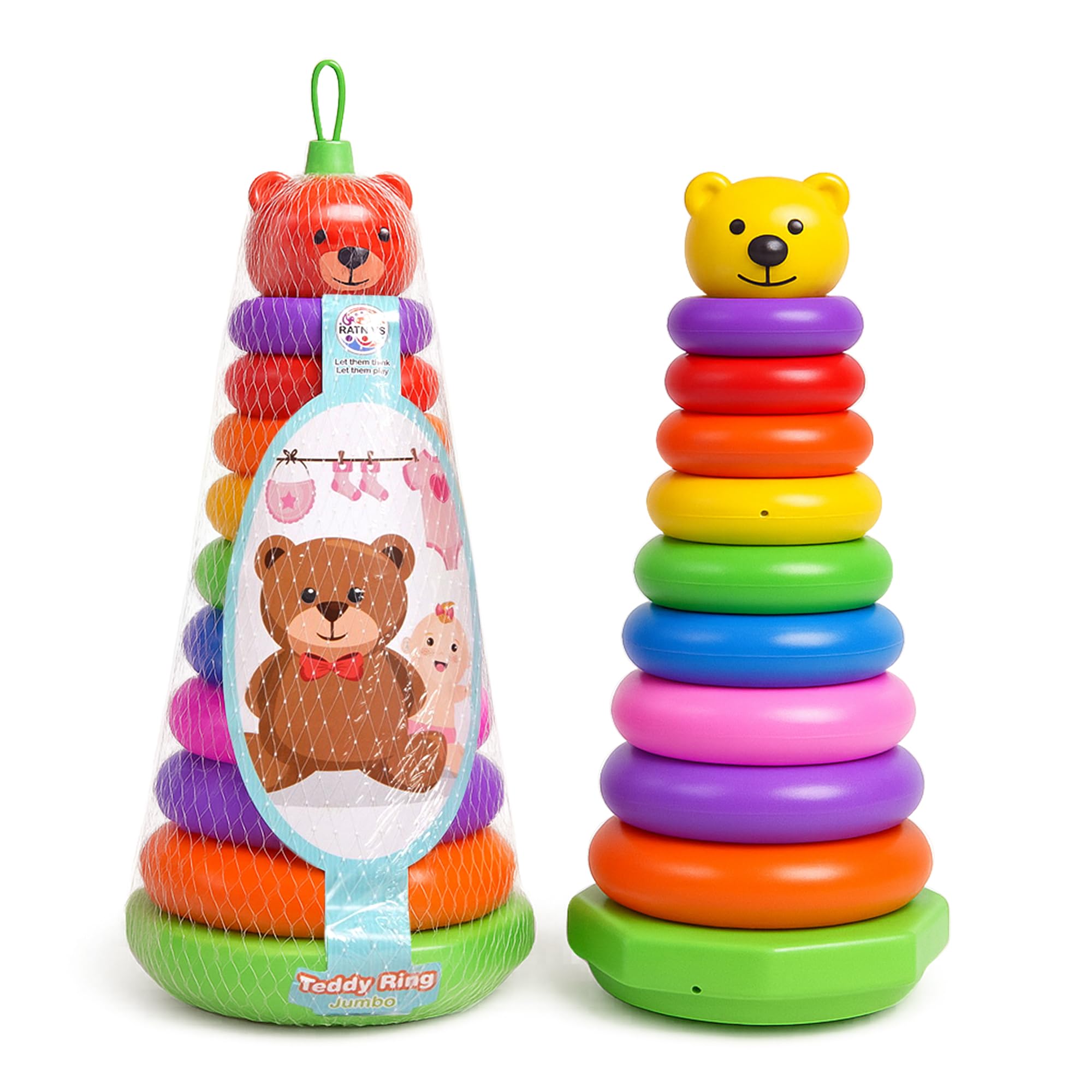 TOYZTREND Plastic Baby Kids Teddy Stacking Ring Jumbo Stack Up Educational Toy Assorted color Rings Tower Construction Toys