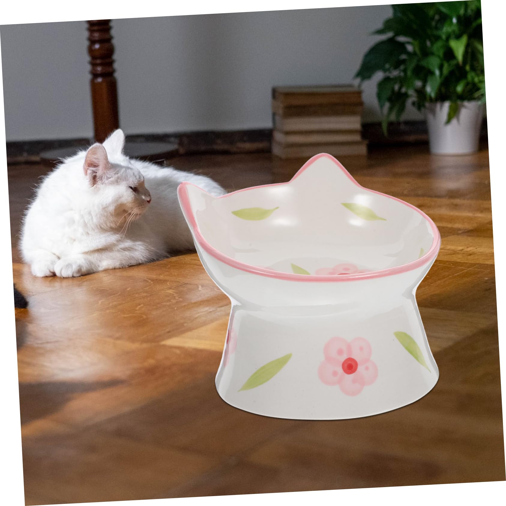 Kisangel Erhöhte Katzennäpfe Ergonomische Futternäpfe 2 Stück aus Keramik mit Rutschfester Basis und Katzenohrförmigem Design und Nackenschutz für Nassfutter