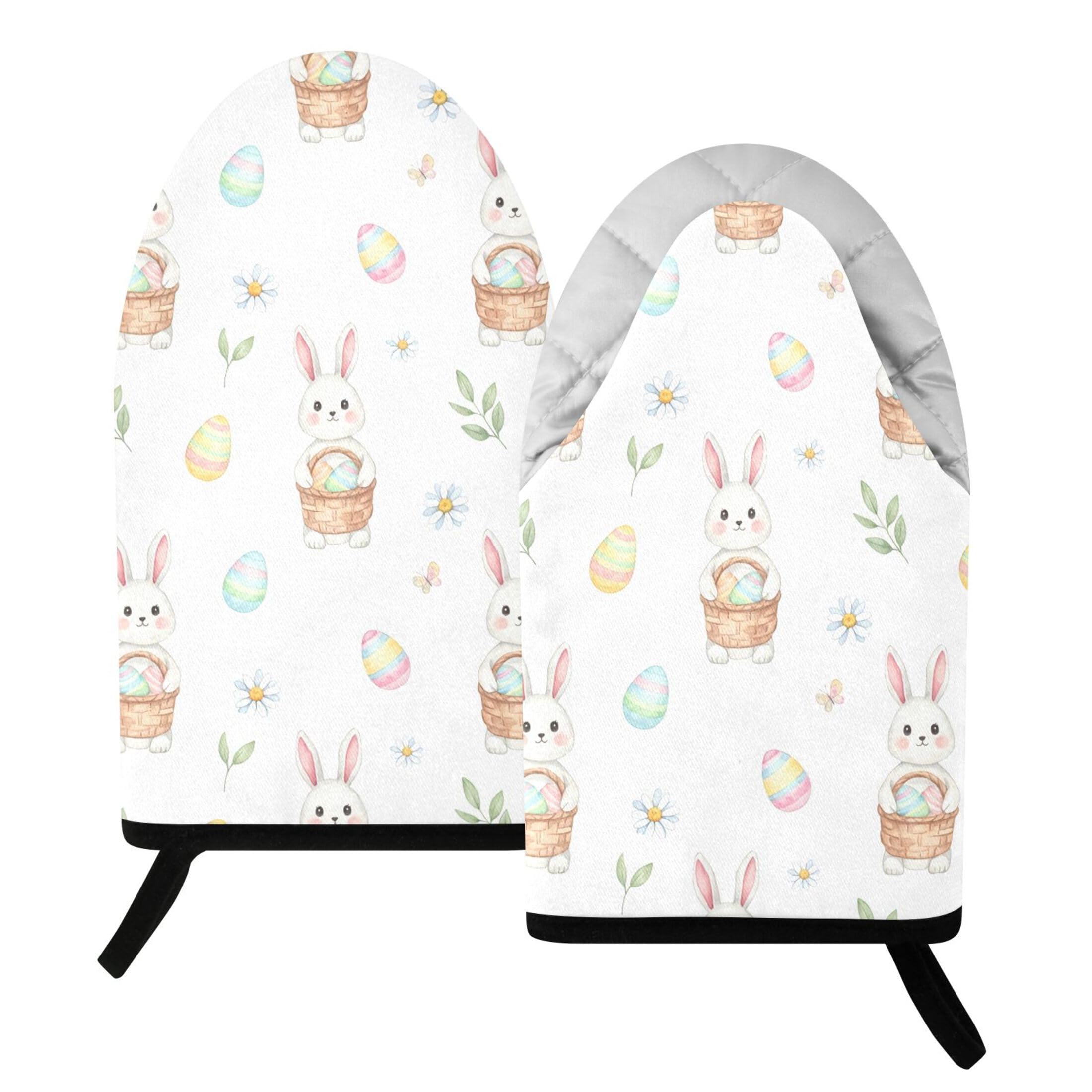 Kutsu Bunny Oven Mitts for Kitchen, Heat Resistant Cotton Oven Gloves for BBQ Baking Cooking, Breathable Kitchen Essentials, 2 pcs