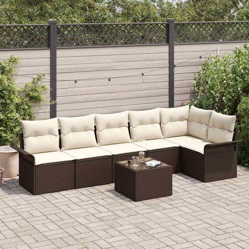7-TLG - Mesa y cojín (ratán, 6 personas, resistente a la intemperie, para balcón/terraza)