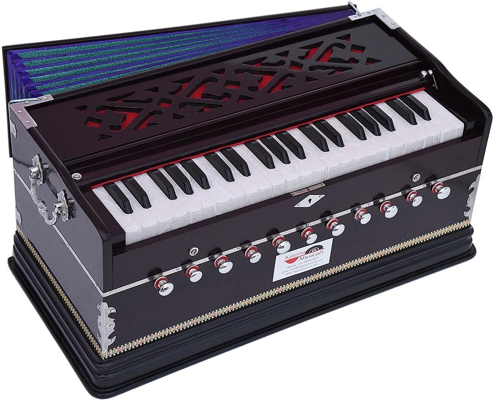 Harmonium Pro Grade By Kaayna Musicals, 11 Stop- 6 Main & 5 Drone, 3½ Octave, Dark Cherry Colour, Coupler, Gig Bag, Bass/Male- 440 Hz, Suitable for Yoga, Bhajan, Kirtan, Shruti, Mantra, Meditation