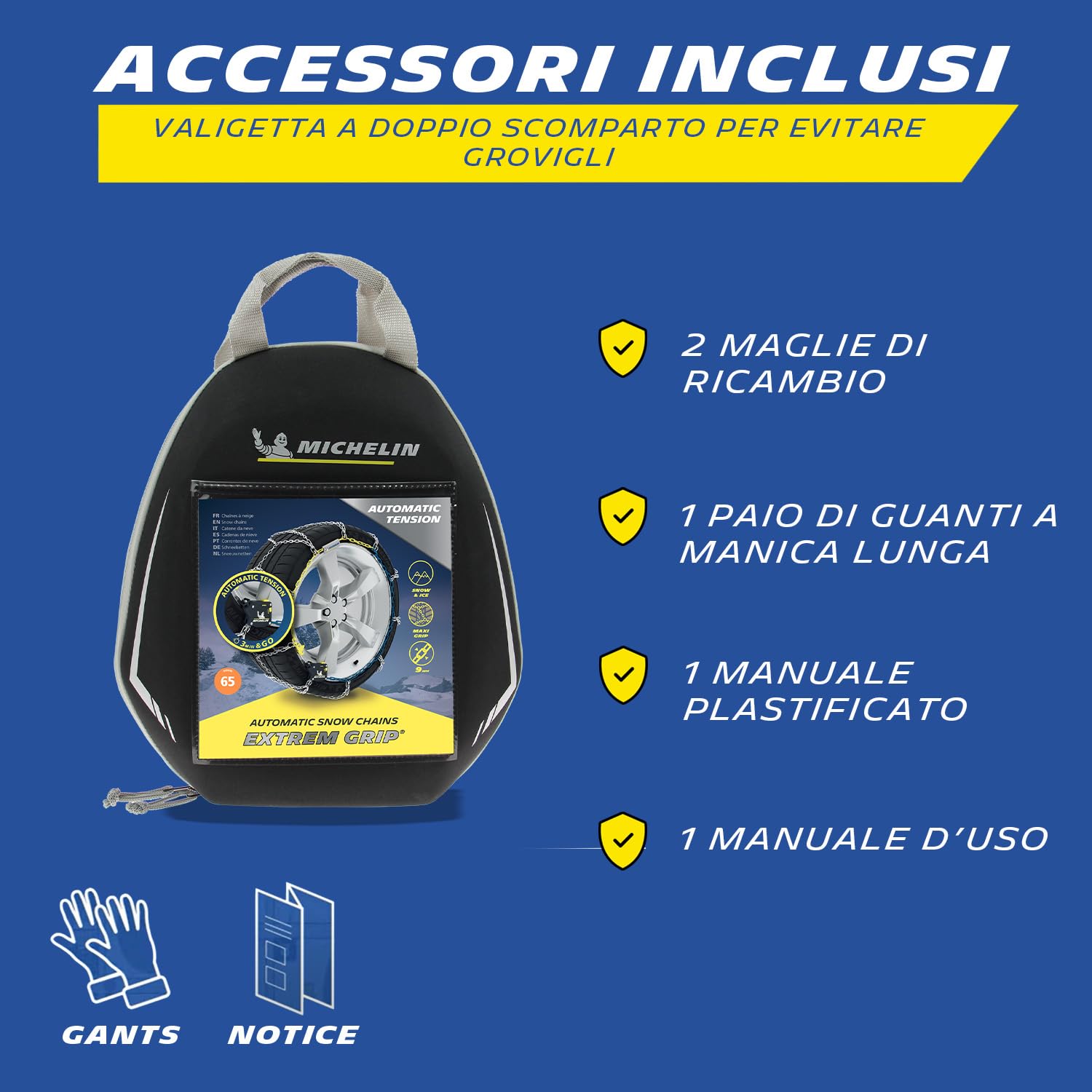 MICHELIN Catene da Neve Extrem Grip Automatic 130 9mm Maglie Rombo ABS ESP Montaggio Rapido