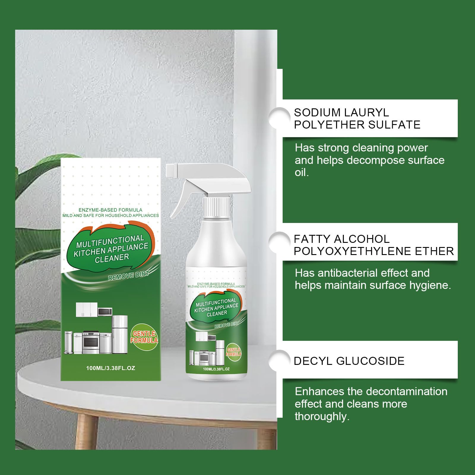 Enzym-Schaumreiniger für vielfältige Anwendungen, kraftvolles Reinigungsspray für Küchengeräte, starker Entfetter und Fleckenentferner für Haushalt, Backofen, Herd und Dunstabzugshaube (3pcs)
