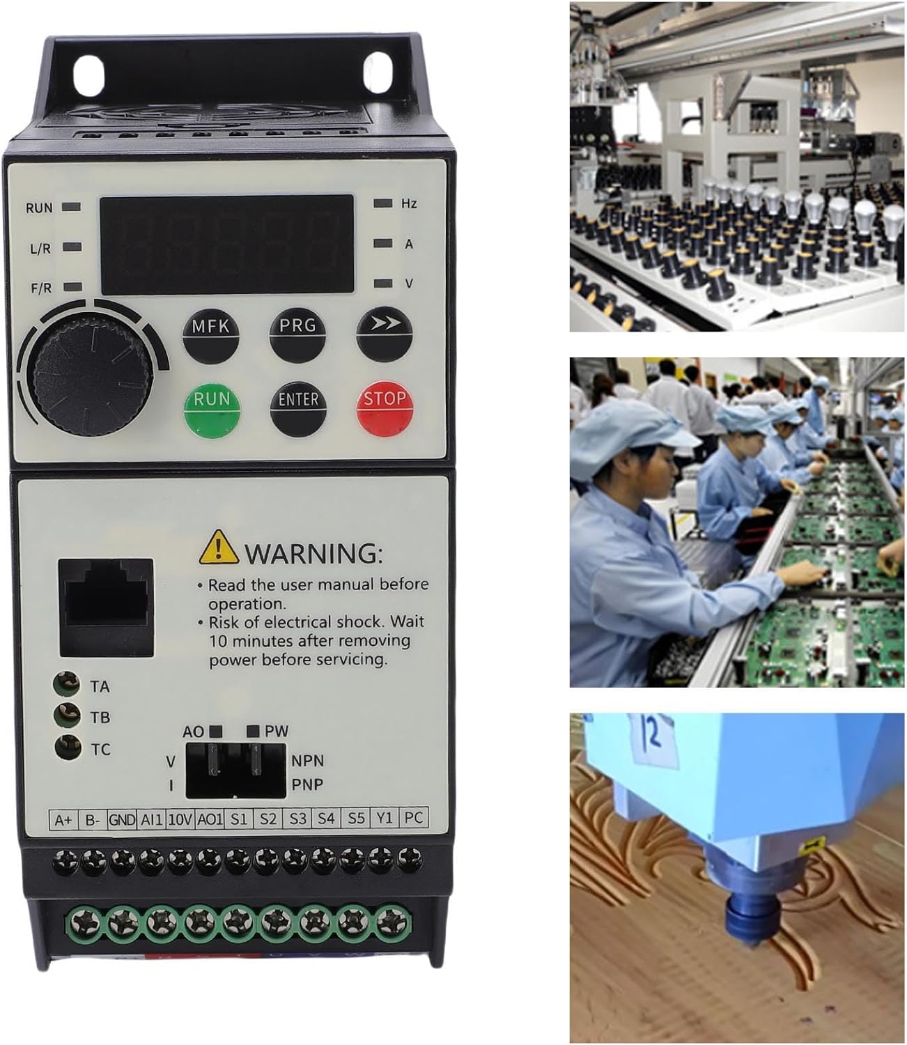 FTVOGUE 0.75KW Variable Frequency Drive 3 Phase VFD 3PH 3.4A 50 to 60Hz Input 3PH 2.1A 0 to 500Hz Output with Industrial Grade ABS Housing for Fan Motor Control
