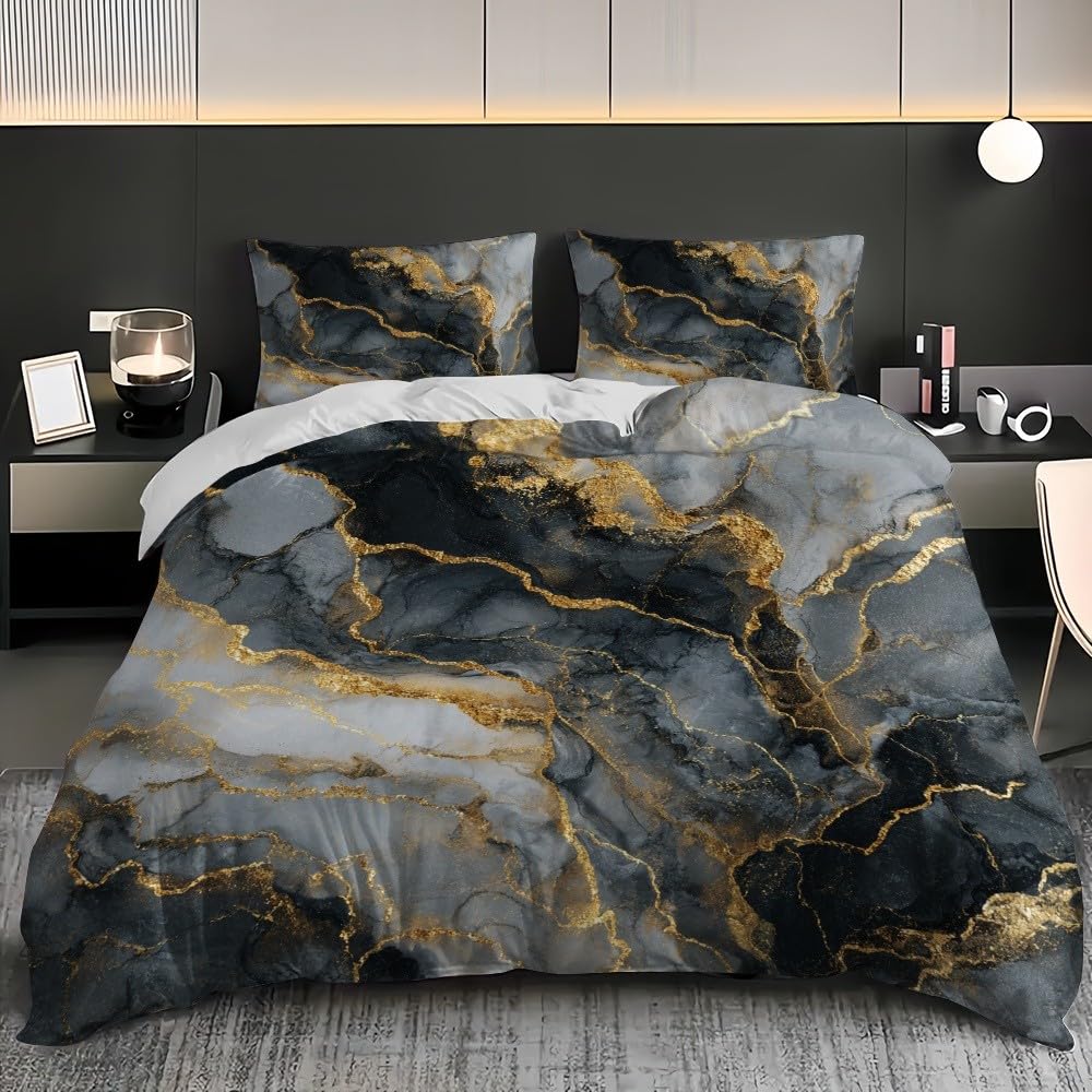 Nastolatki Dzieci Poszwa na kołdrę 3 sztuki 260x240 cm Luksusowa marmurowa tekstura Mikrofibra Łatwa pielęgnacja Odporny na zagniecenia Szary Komplet pościeli Przynieś 2 poszewki na poduszki 65x65 cm