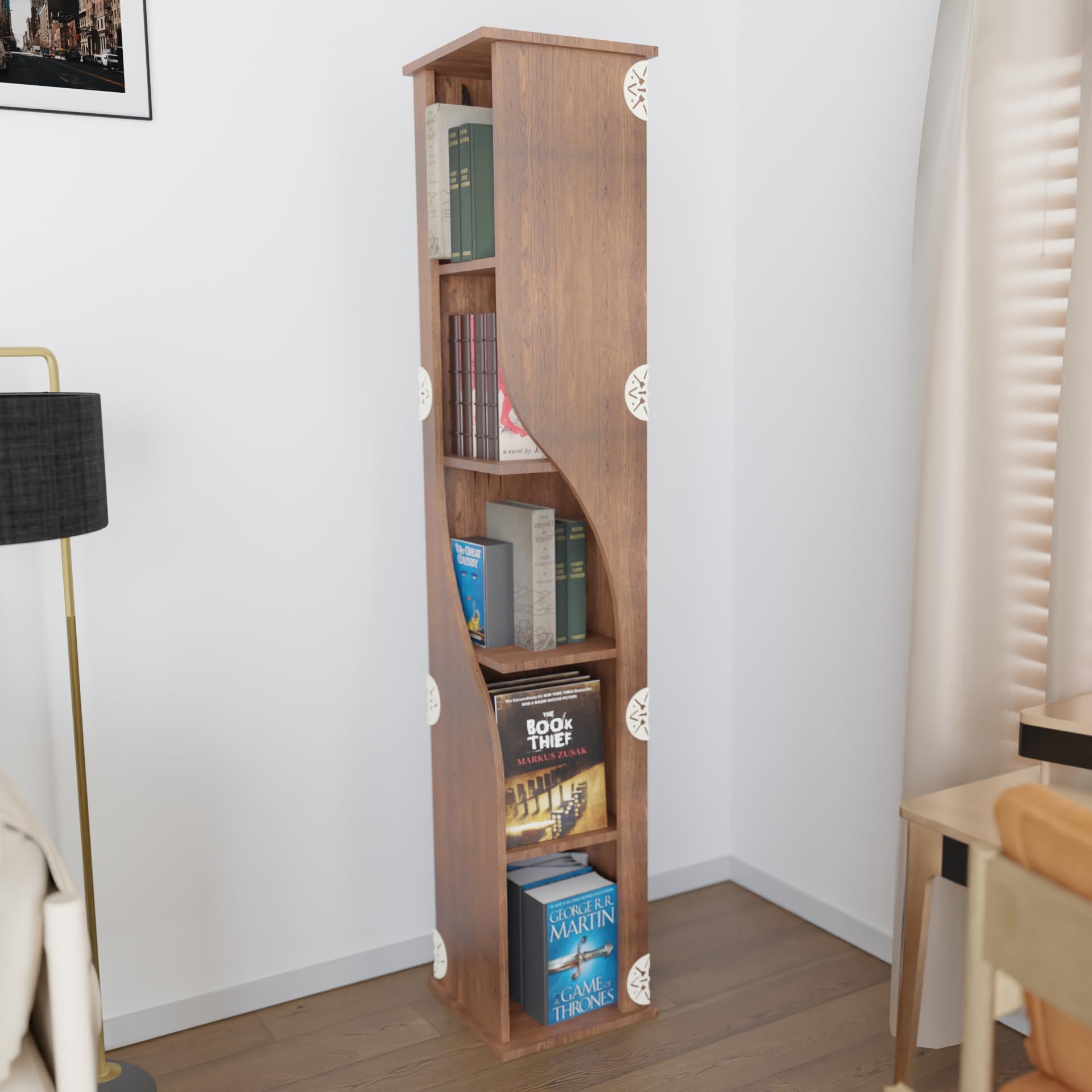 COGO 5 Tier Corner Bookshelf | 72 x 14 x 14 inch | 170 Litre | 60 kg UDL Loading Capacity | Engineered Wood | Open Book Shelf | Showcase | DIY (Do-It-Yourself) | Colour: Walnut-image-40