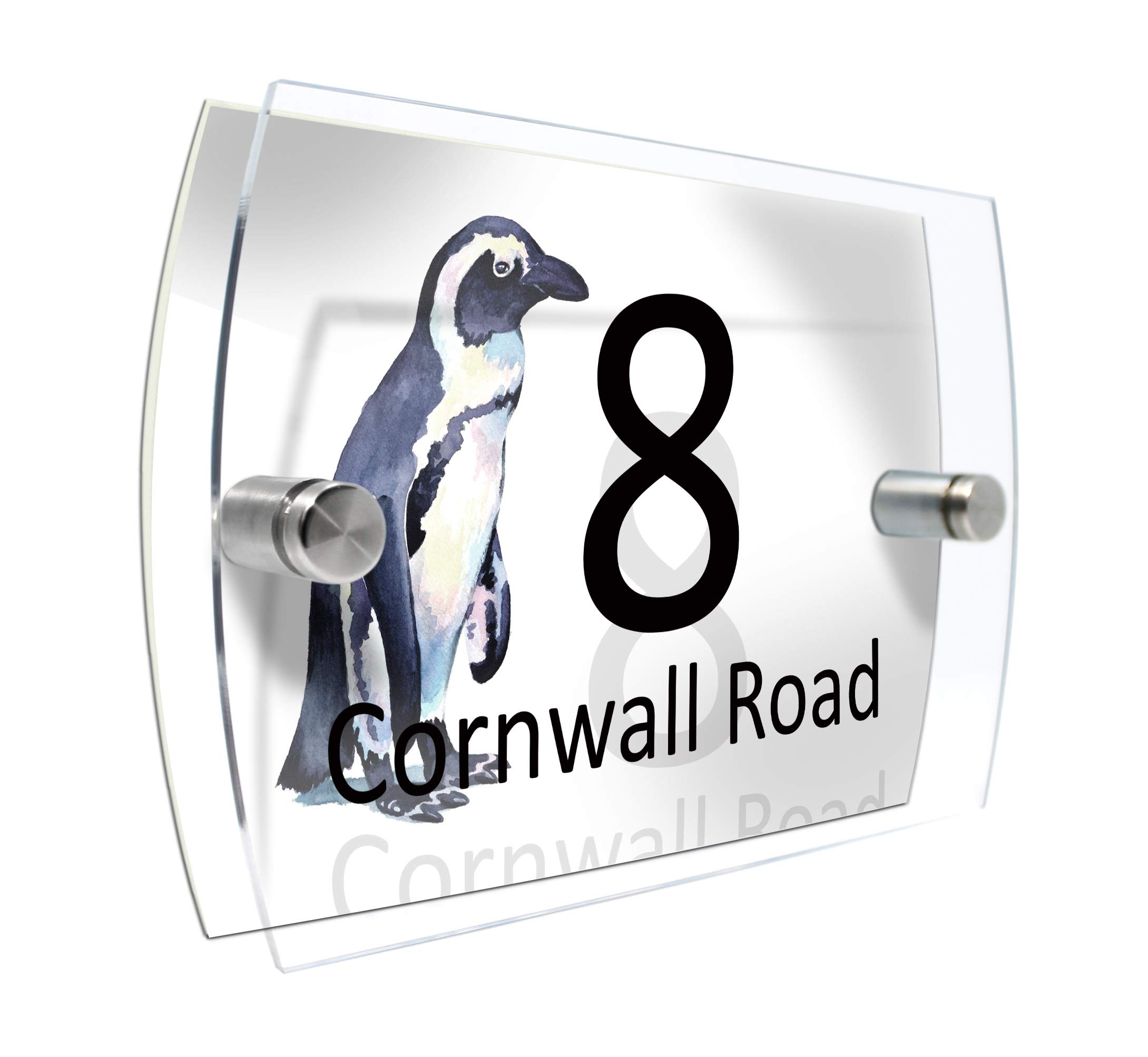 Colourbat Penguin Watercolour Animals Personalised Modern House Number Sign Name And Number Street Wall Plaque (Penguin)
