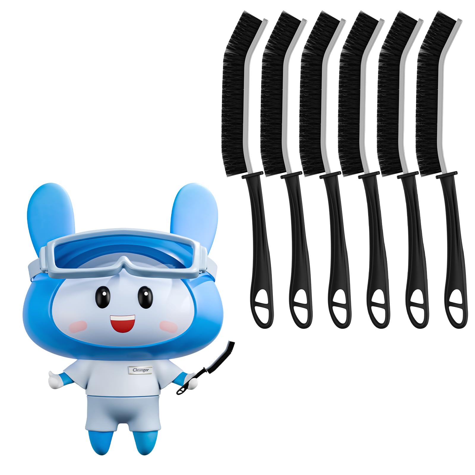 Cleangor Hartborsten Fugenbürste Bad & Fliesen - Ergonomische Reinigungsbürste mit 15° Schmaler Bürstenkopf für Ecken, Ritzen, WC (6, Schwarz)