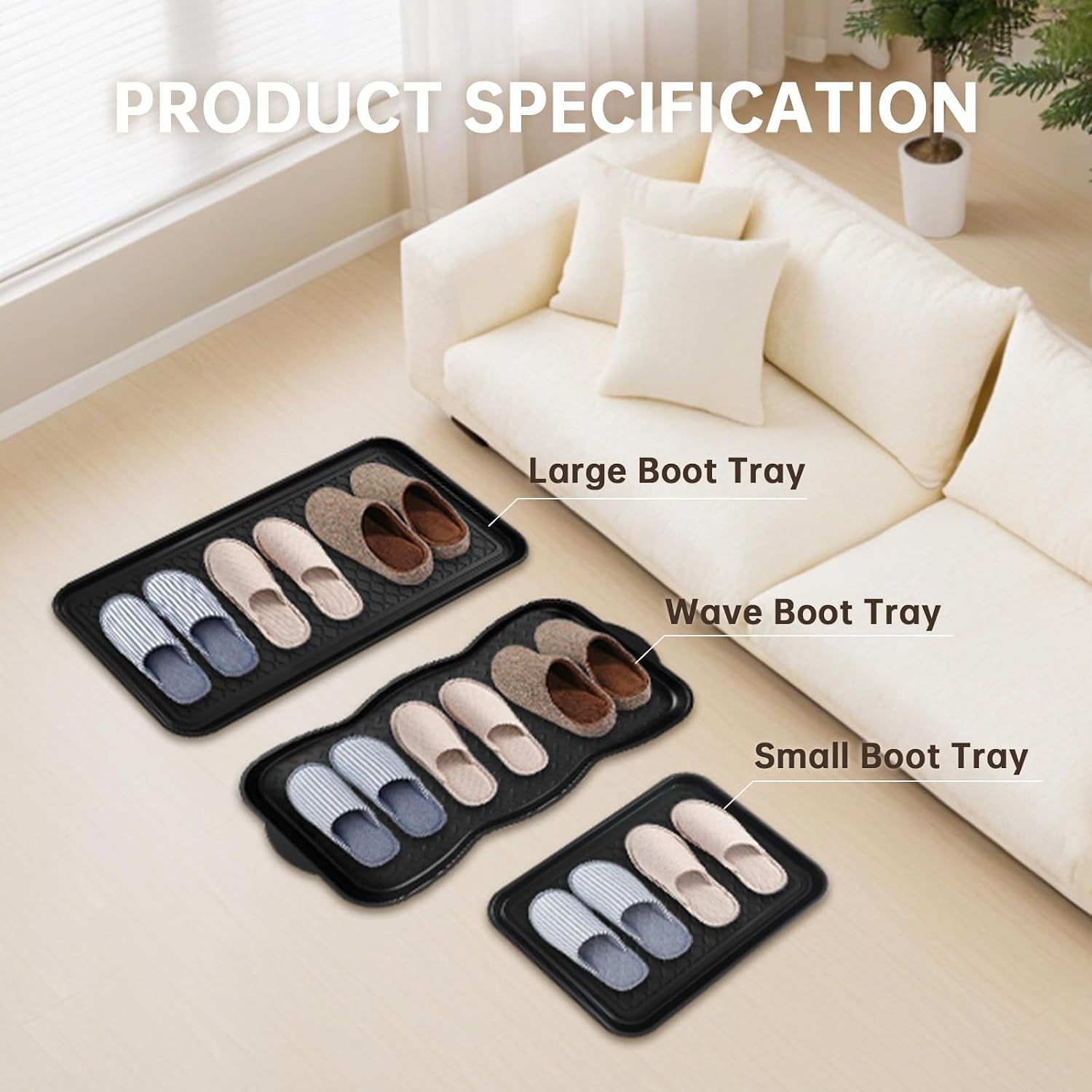 Boot Tray for Entryway, 6 Pack Waterproof Shoe Trays for Indoor Outdoor Use 30"x15" Durable Shoe Mat with Raised Edge, Non-Slip Tray for Boots, Pets, Garden & Muddy Shoes