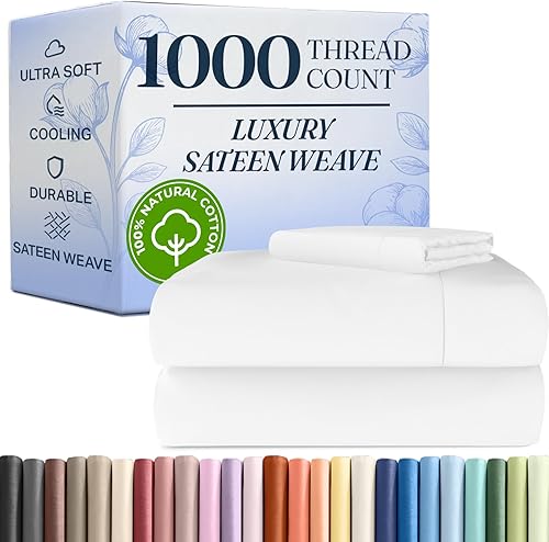 Juego de sábanas individuales de 1000 hilos, sábanas 100% algodón, más suaves que el algodón egipcio, juego individual de 3 piezas, tejido satinado