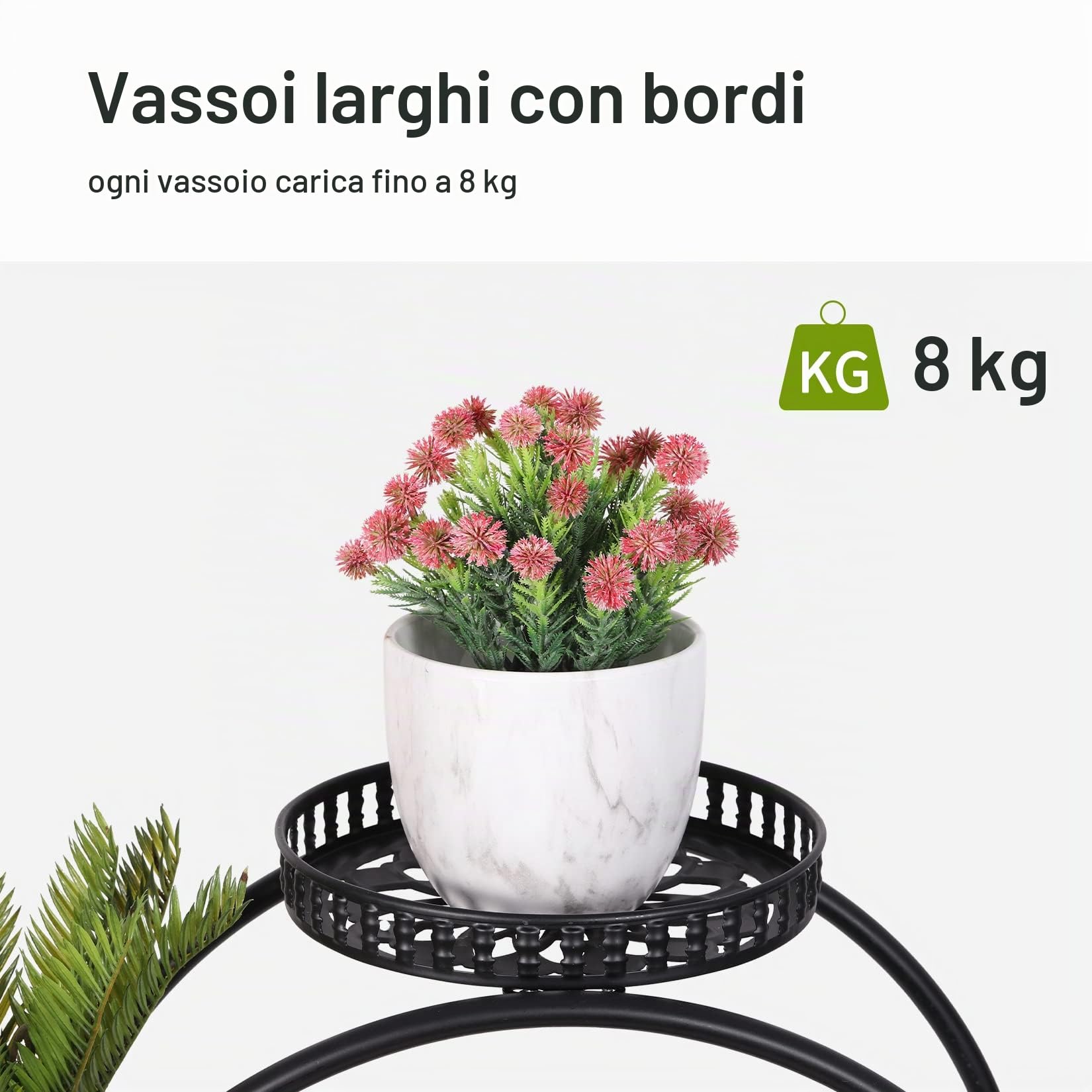unho Portapiante Battuto Ferro con Ruote: Portavasi interno esterno 6 Vasi Fioriera Supporto Piante Fiori Metallo Portafiori Ferro Battuto Nero da Orchidee Balcone Giardino